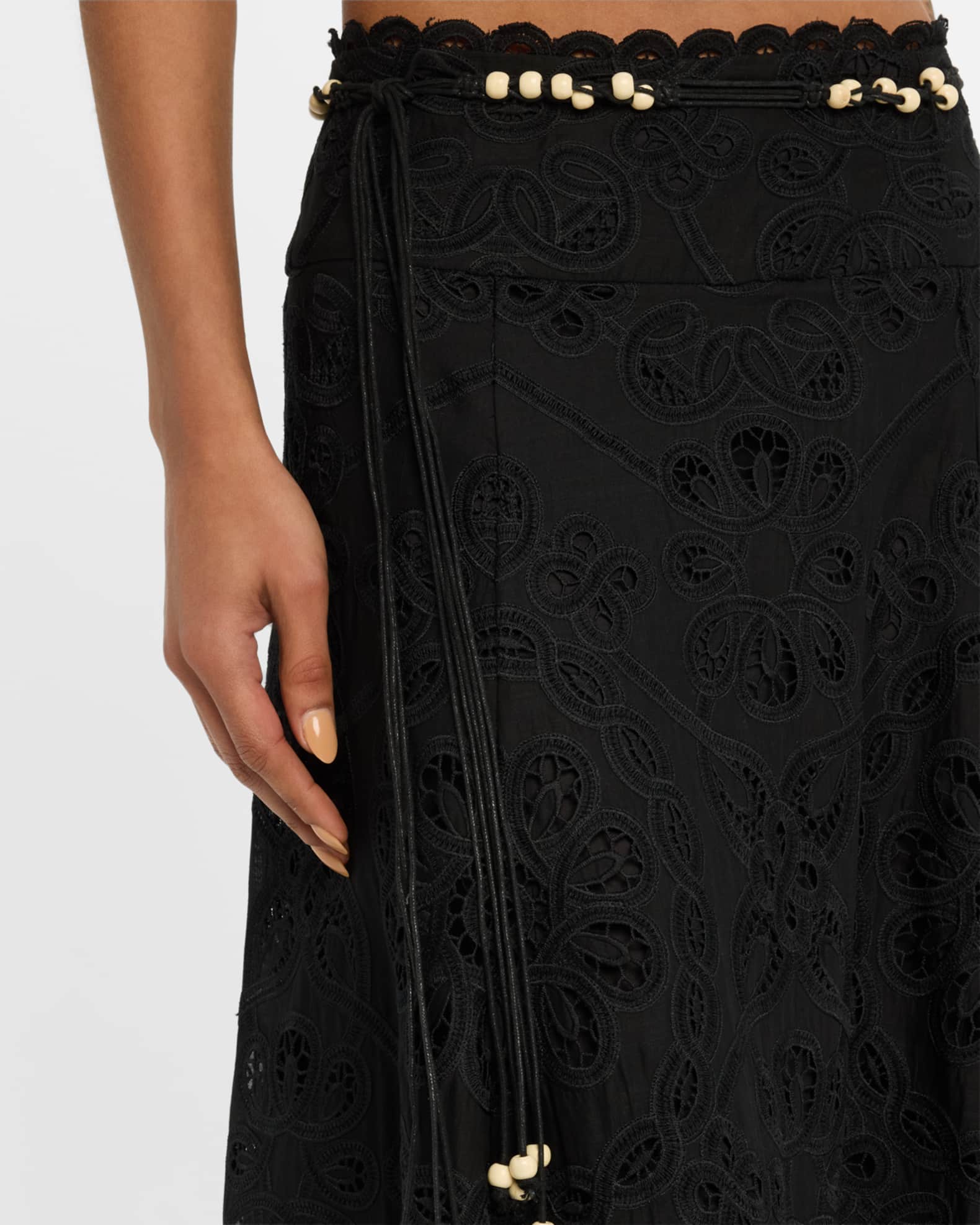 Zimmermann Rhiannon Embroidered Belted Skirt | Neiman Marcus
