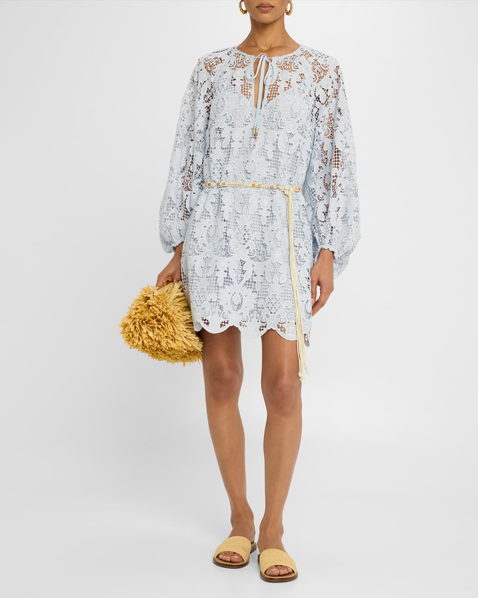ワンピース ZIMMERMANN COCO LACE MINI DRESS Coco Lace Tunic Mini Dress Powder Blue Online | Zimmermann