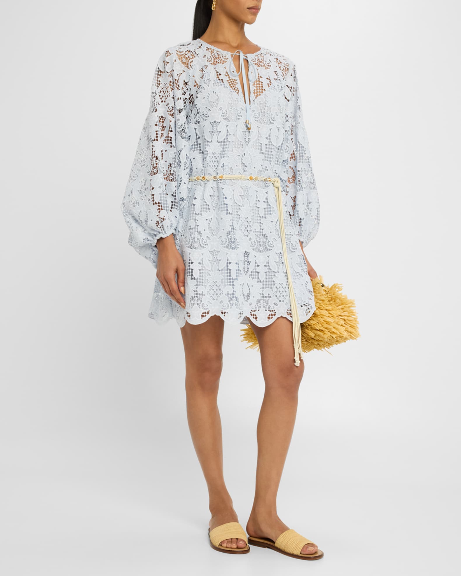 【Zimmermann】COCO LACE TUNIC MINI DRESS レースチュニック Coco Lace Tunic Mini Dress Powder Blue Online | Zimmermann