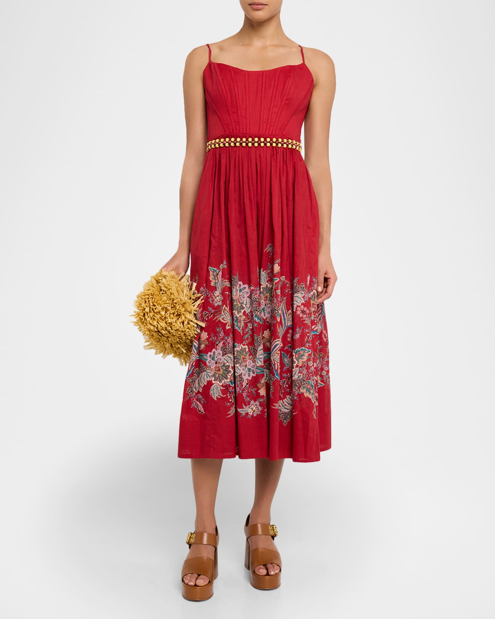 ワンピース RHIANNON CORSET MIDI DRESS Rhiannon Corset Midi Dress Red Multi Paisley Online | Zimmermann