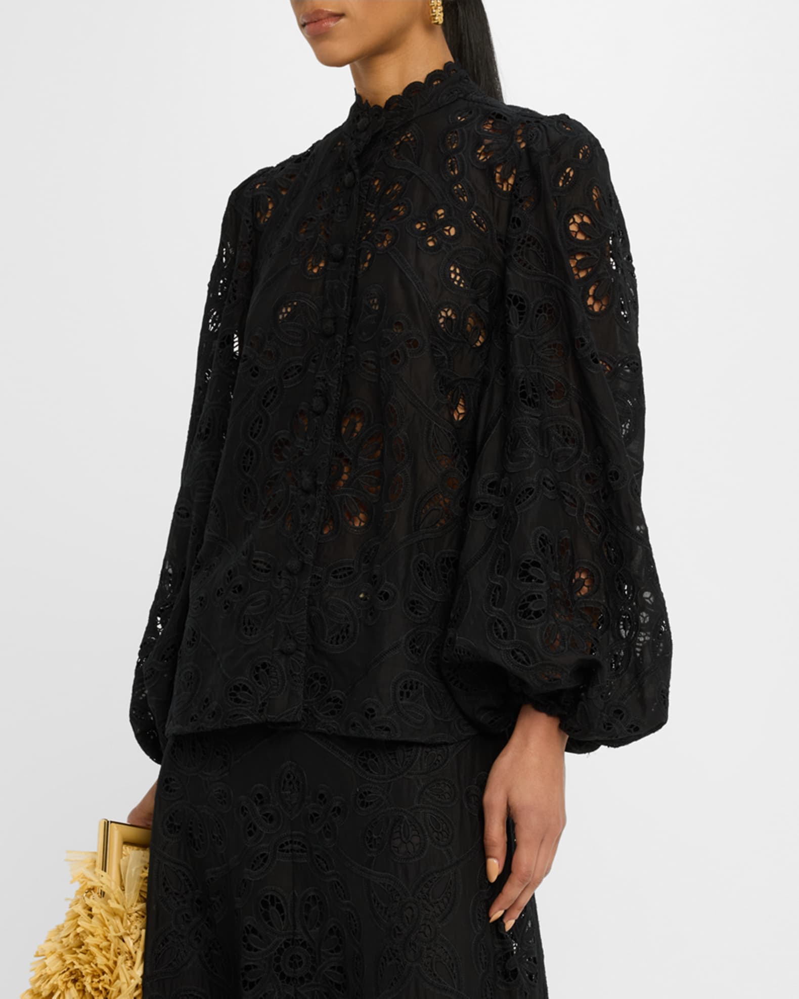 新品　EMBROIDERY APRON BLOUSE ブラック Black Embroidered Arts & Crafts Apron | MEYSPRING