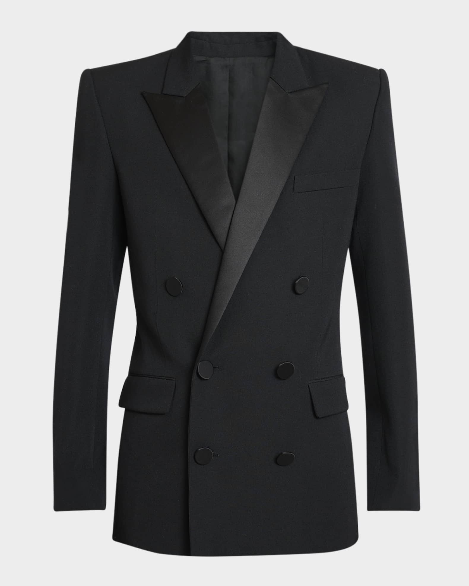 Balmain Men's Satin Peak Lapel Double-Breasted Blazer Jacket