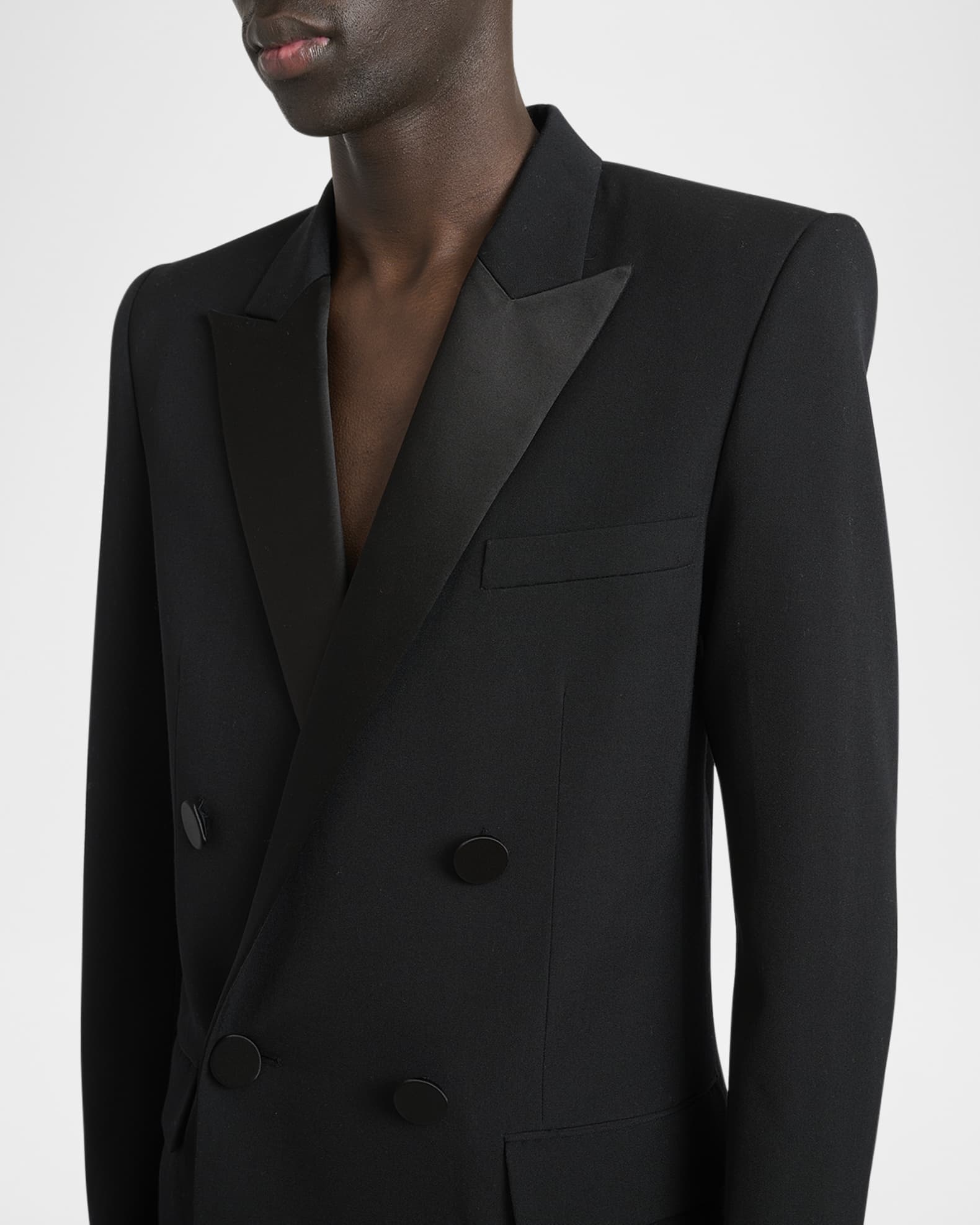 Balmain Men's Satin Peak Lapel Double-Breasted Blazer Jacket