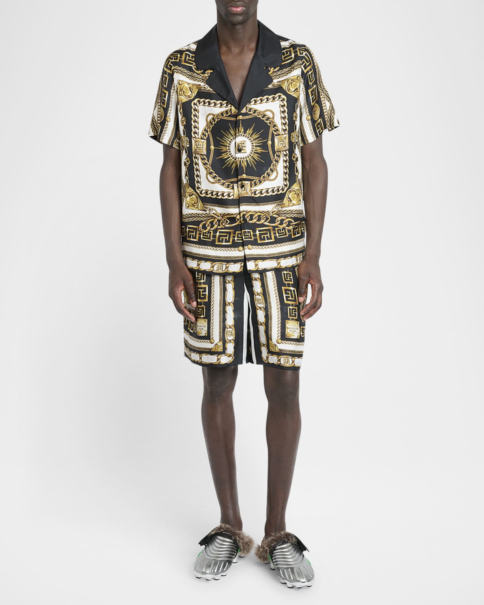 Balmain Men's Foulard Chaines Short-Sleeve Pajama Shirt