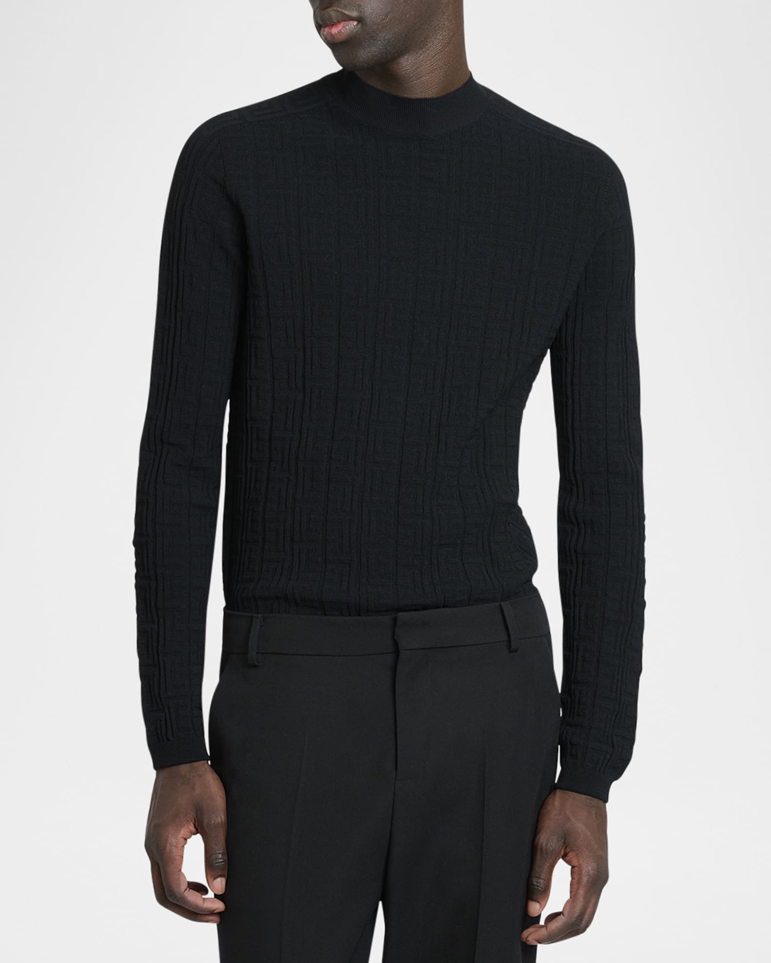 Balmain Men's Monogram Knit Mock Neck Sweater | Neiman Marcus