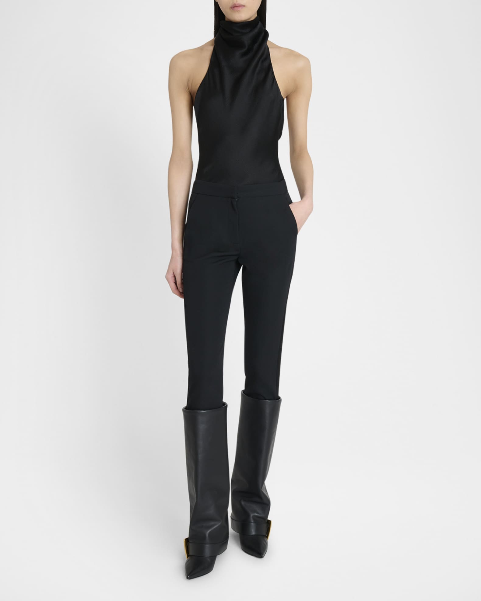 Crepe Satin Halter Cowl-Neck Top 1