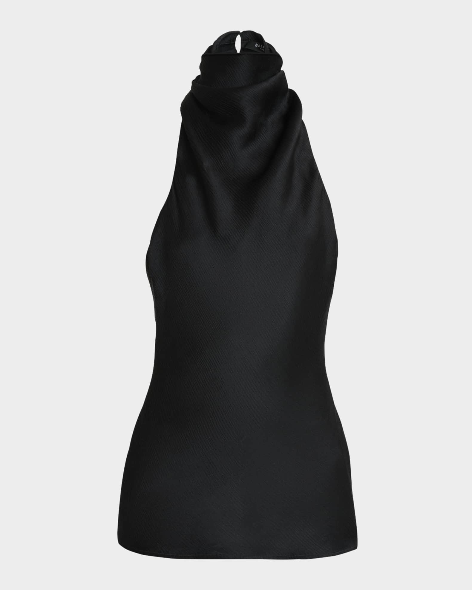Crepe Satin Halter Cowl-Neck Top 0
