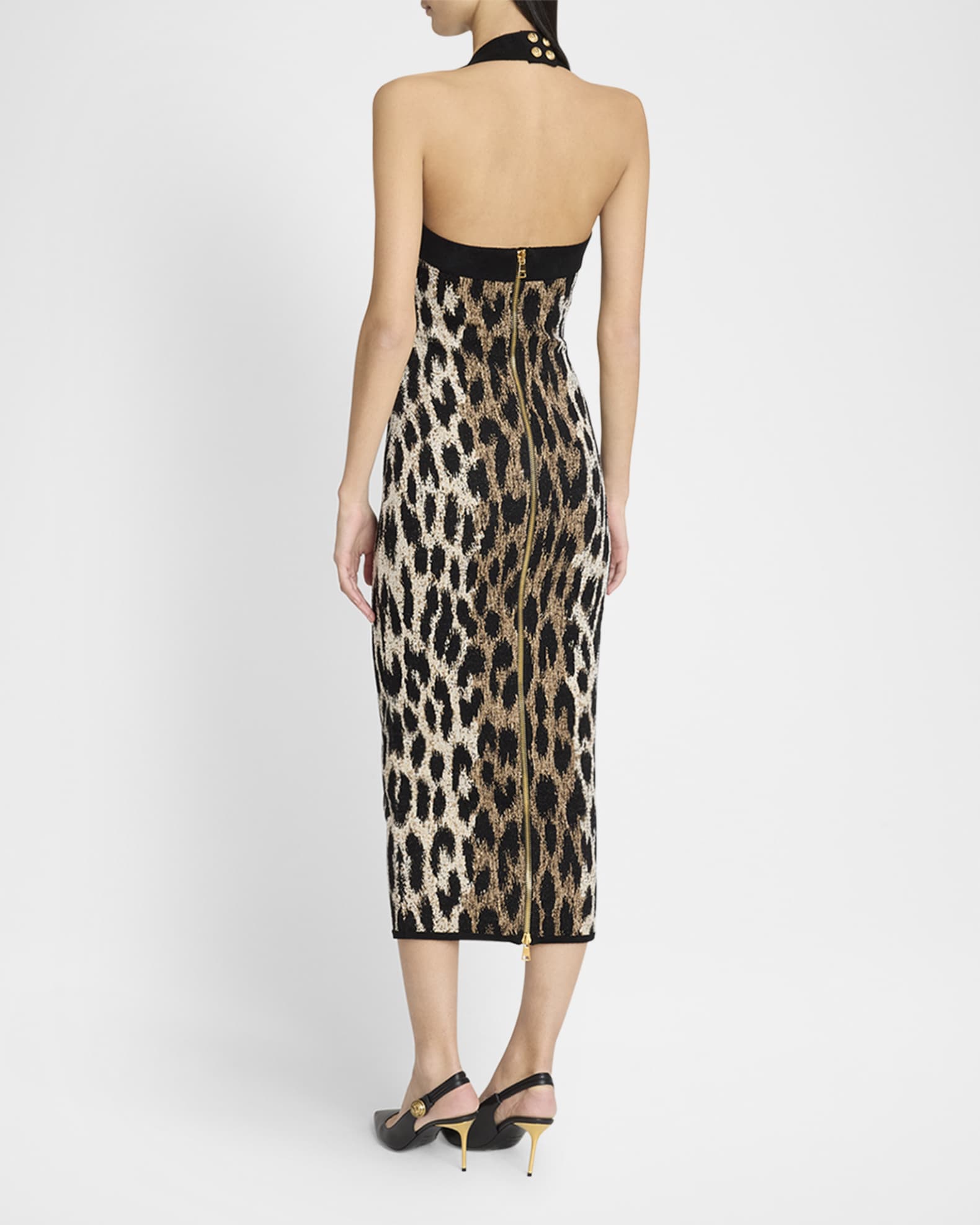 Balmain Leopard Jacquard Knit Halter Dress | Neiman Marcus