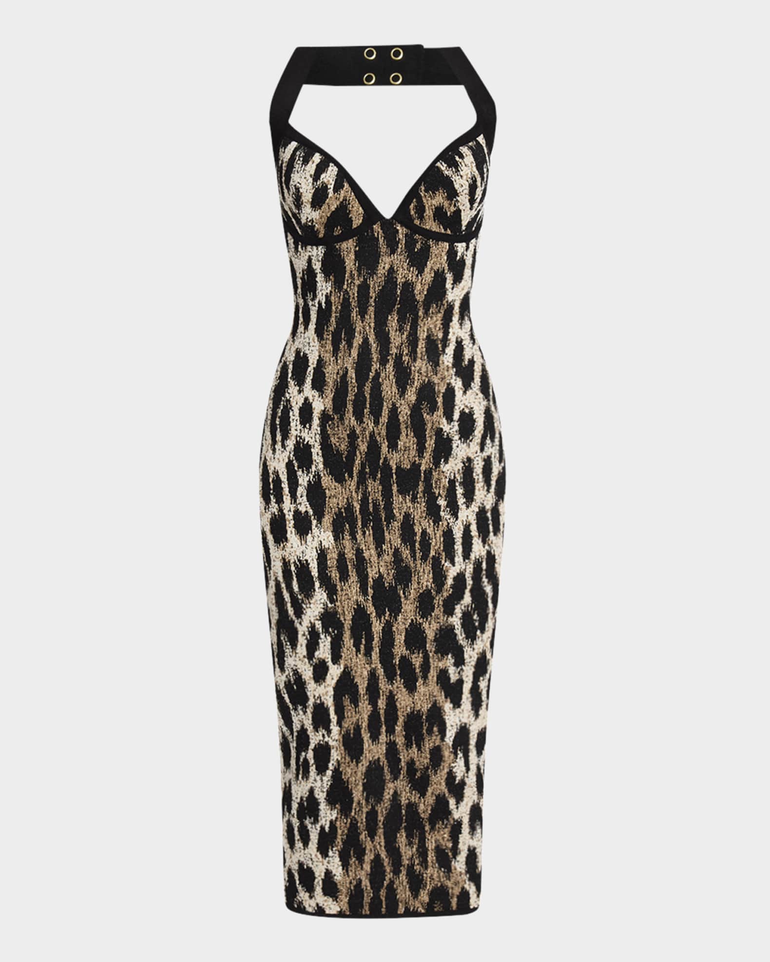 Leopard Jacquard Knit Halter Dress 0