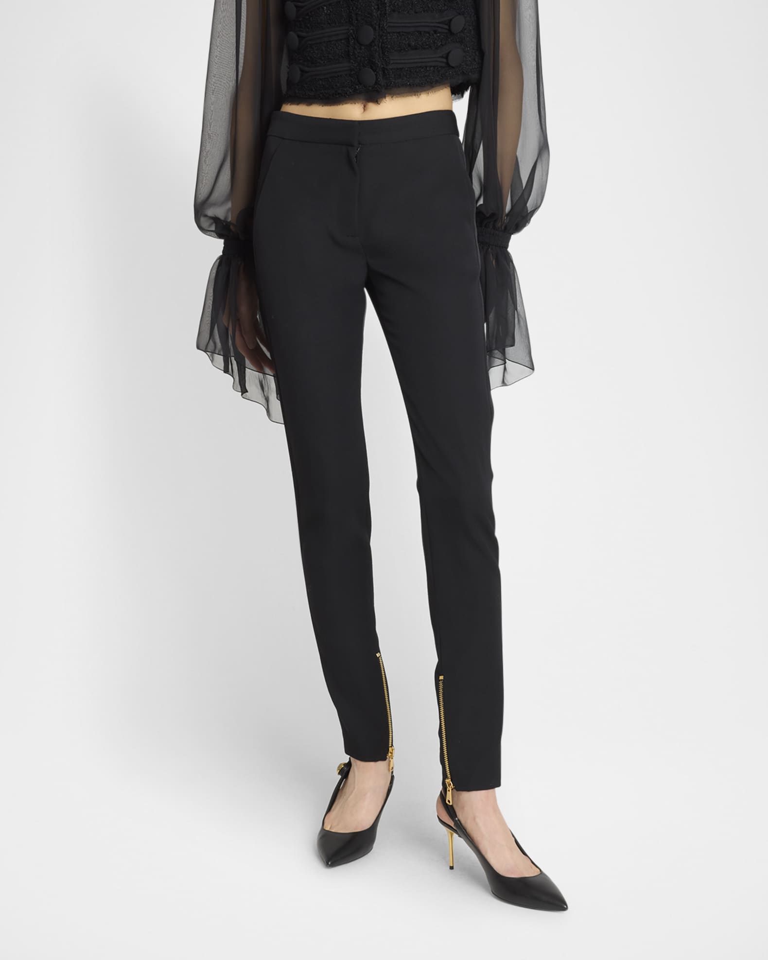 パンツ BALMAIN SS25 ZIPPED SATIN SLIM PANTS (EF0PM045ME54 EAP) Balmain Zipped Slim Wool-Satin Pants | Neiman Marcus