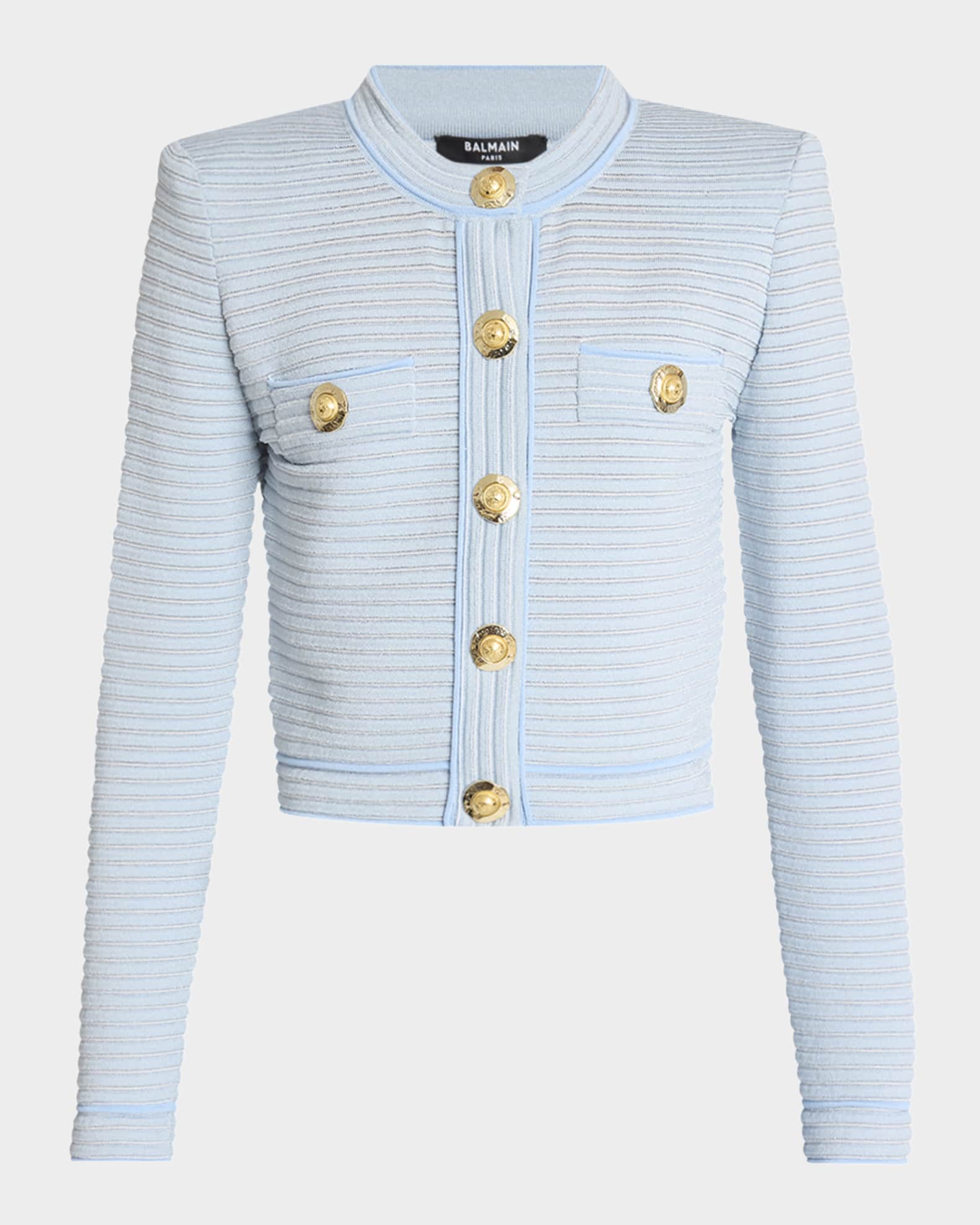 Buttoned Striped Knit Crop Cardigan 0