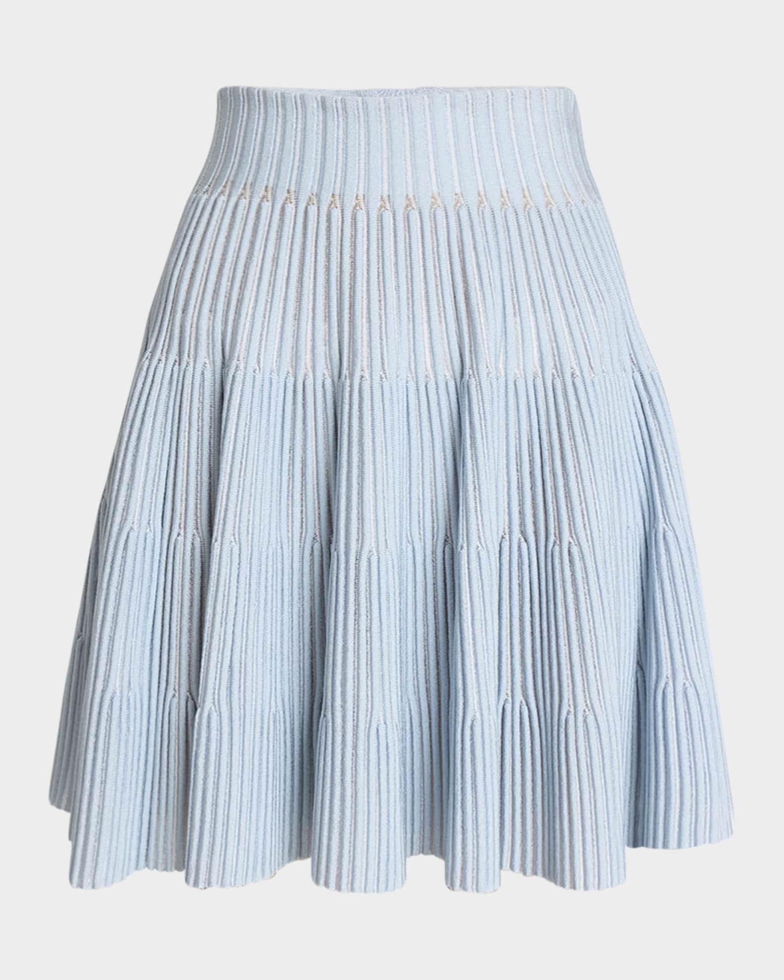 Pleated Knit Flare Mini Skirt 0