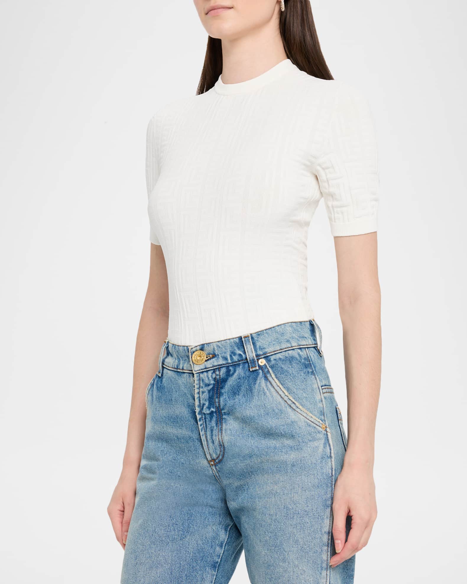 海外から輸入 Balmain Monogram Knit Top | Neiman Marcus トップス