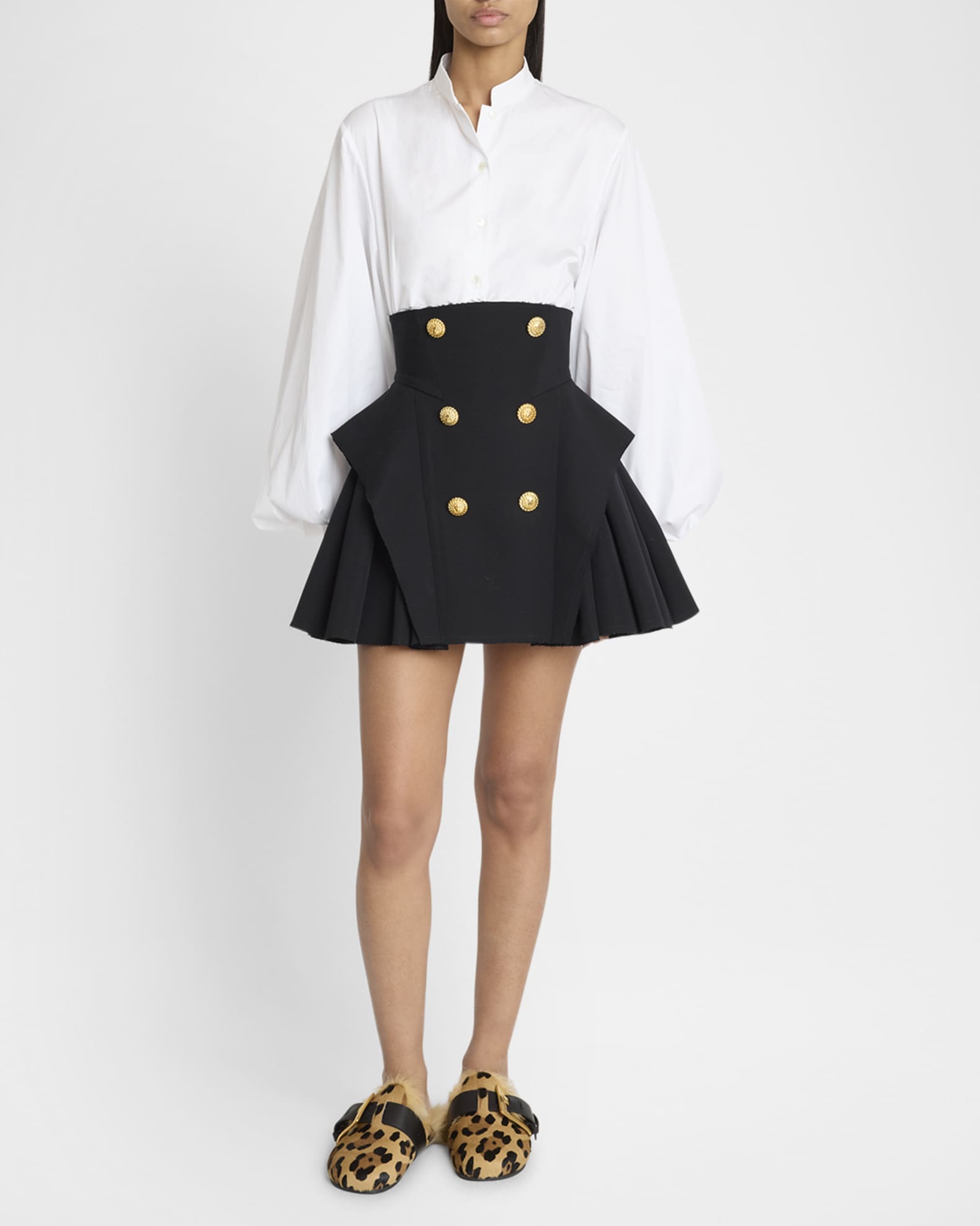 6-Button Structured Flare Mini Skirt 1