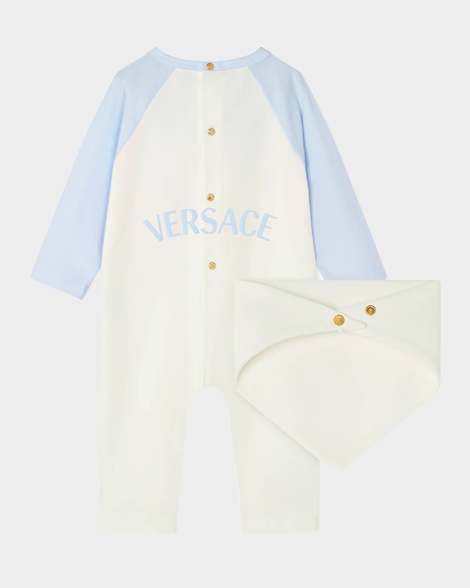 Versace Kid's Logo-Print Jersey Onesie and Bib Set, Size Newborn