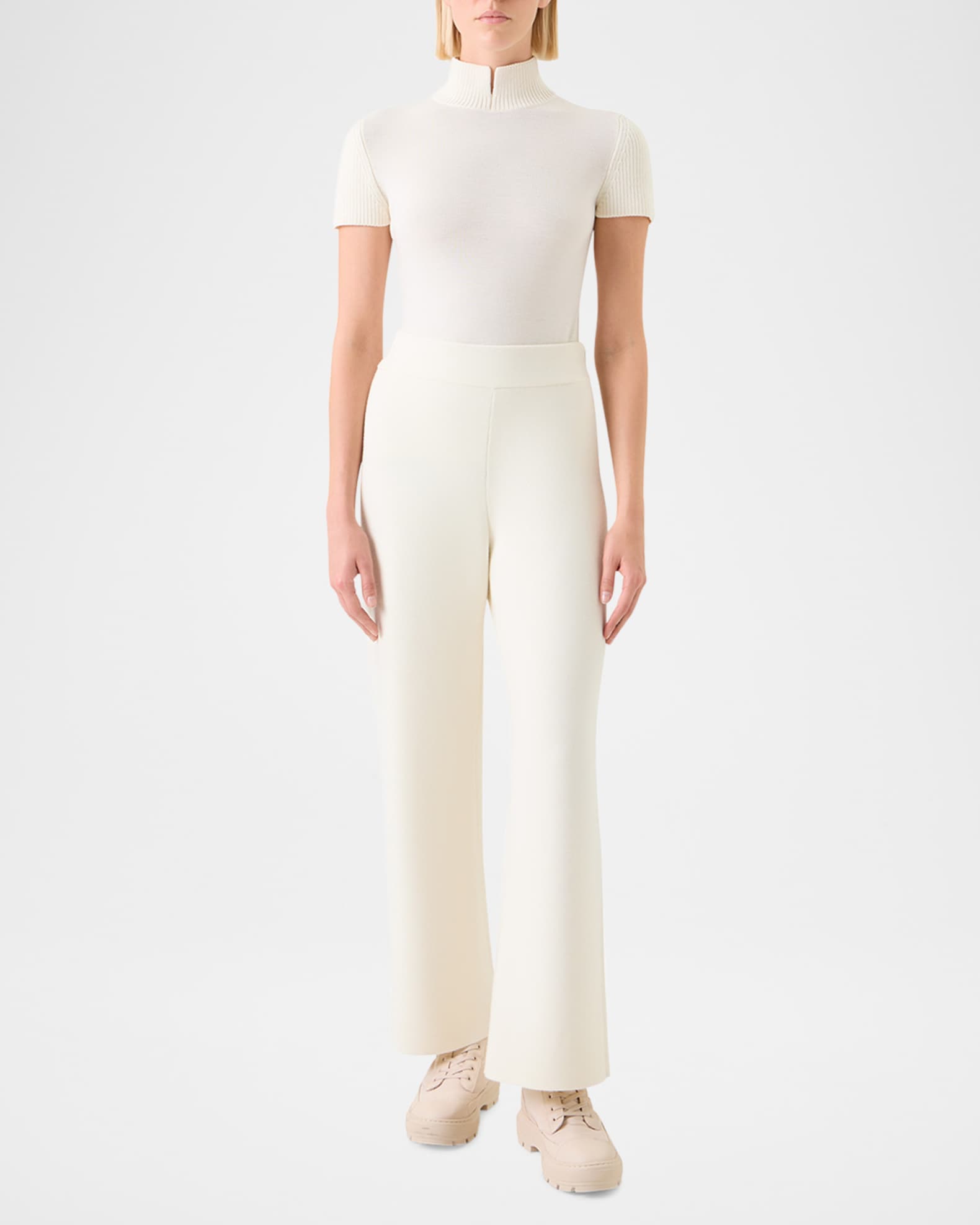 Slit Mock-Neck Short-Sleeve Sweater 1