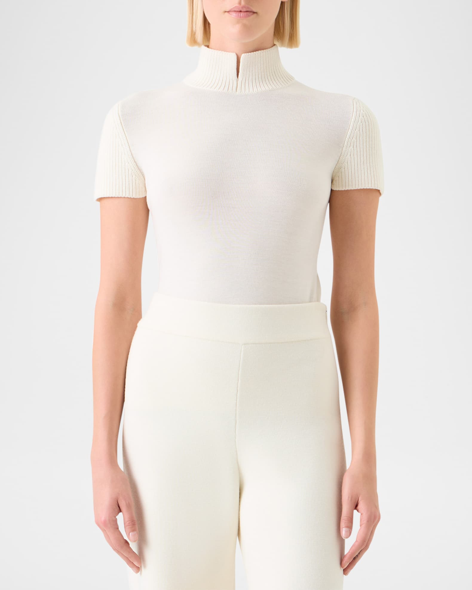 Akris punto Slit Mock-Neck Short-Sleeve Sweater | Neiman Marcus