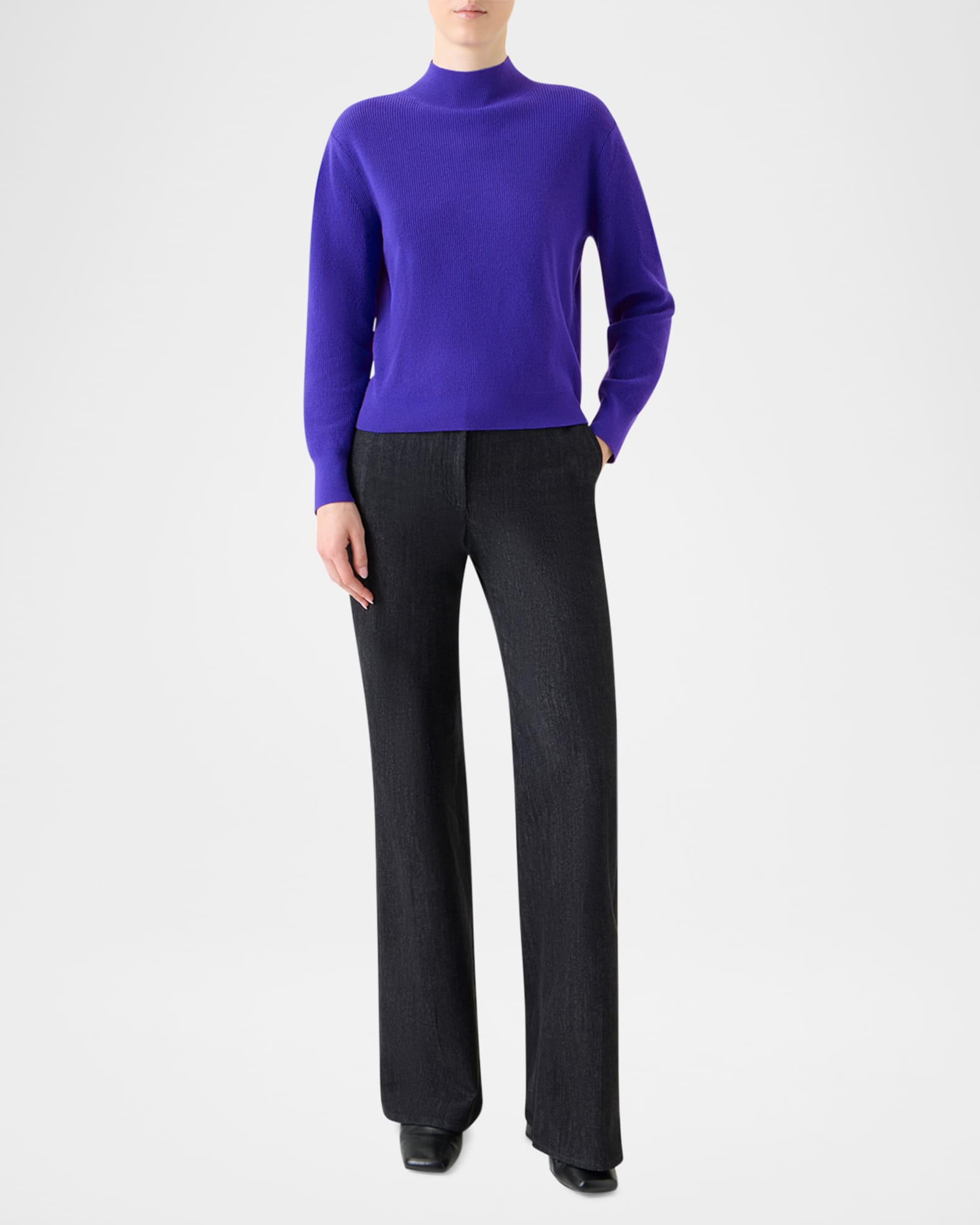 Mock-Neck Cashwool Rib Sweater 1