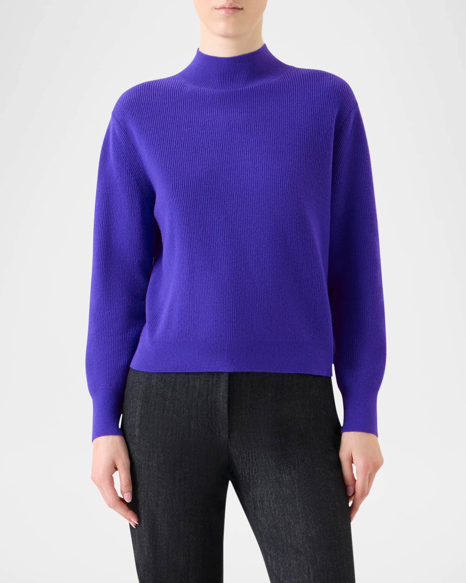 Akris punto Mock-Neck Cashwool Rib Sweater | Neiman Marcus