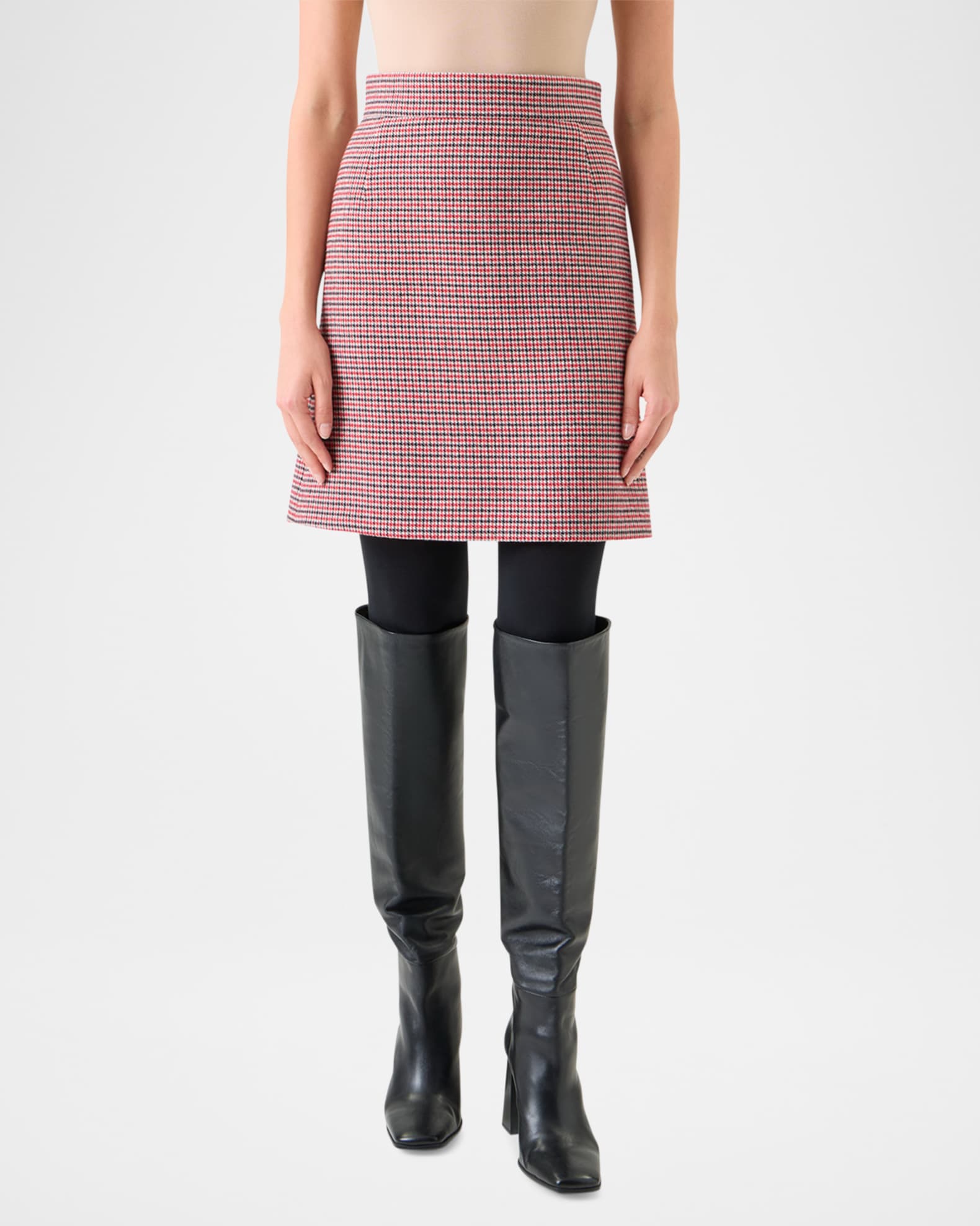 Houndstooth Wool Fresco A-Line Mini Skirt 1