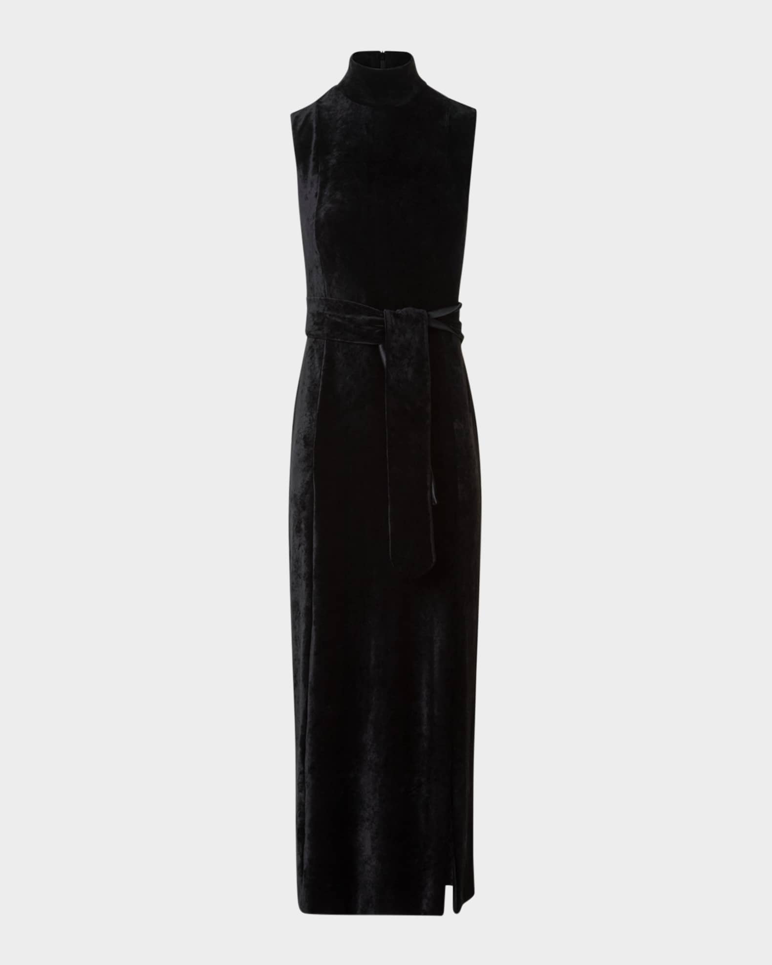 Mock-Neck Belted Velvet Jersey Midi Dress 0