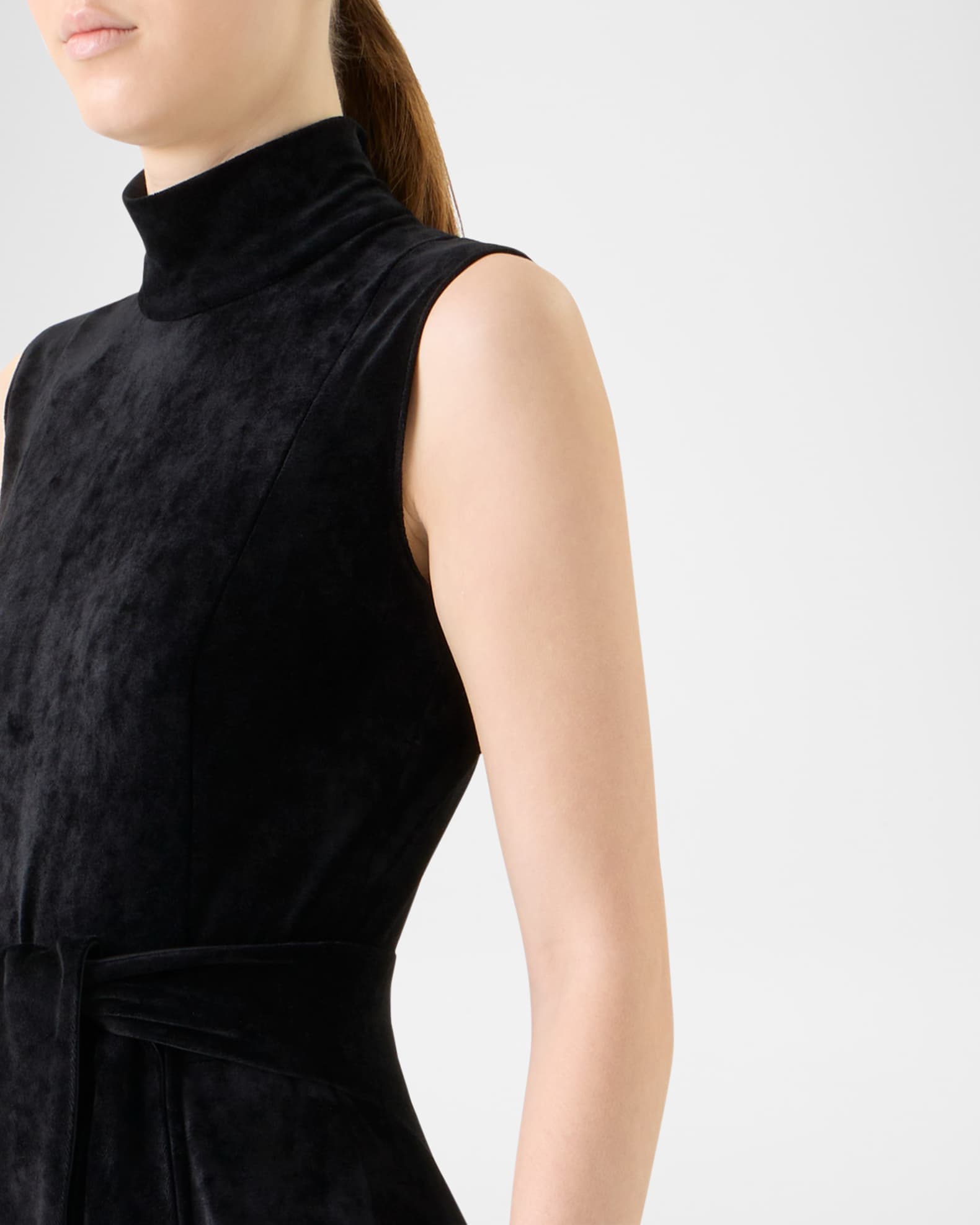 Akris punto Mock-Neck Belted Velvet Jersey Midi Dress | Neiman Marcus