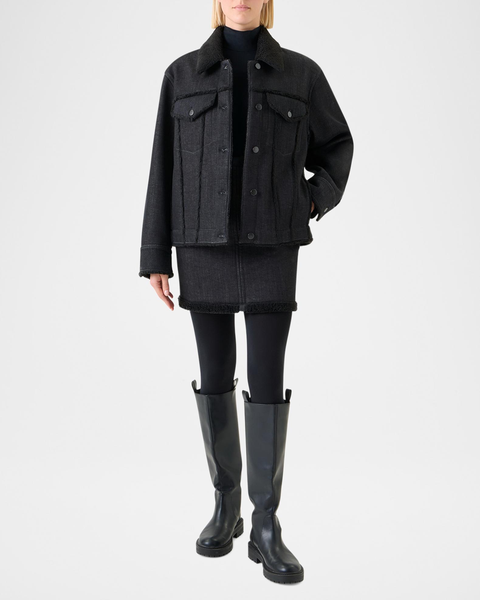Akris punto Faux-Fur Trim Denim Jacket | Neiman Marcus
