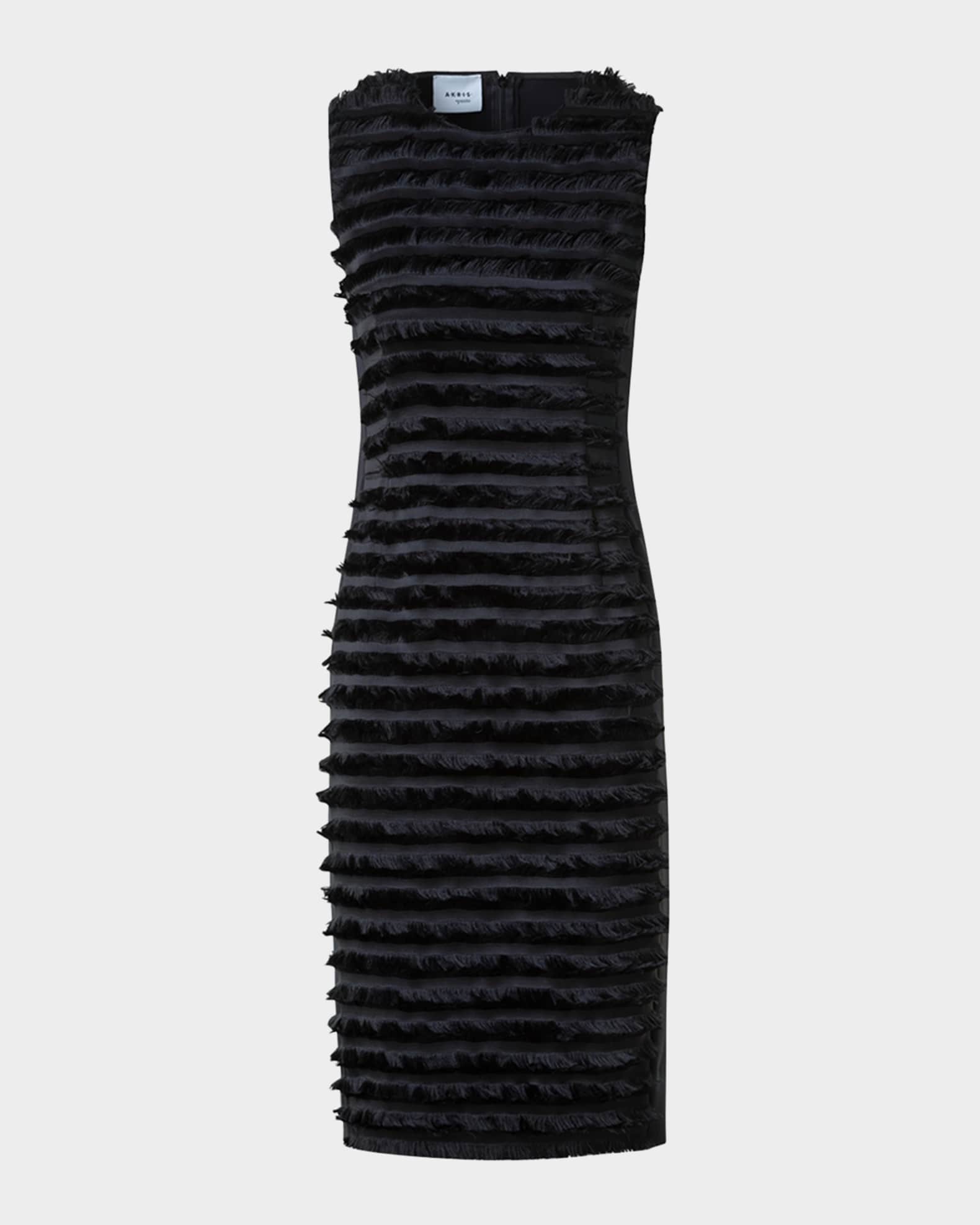 Striped Fringe Techno Taffeta Sleeveless Dress 0
