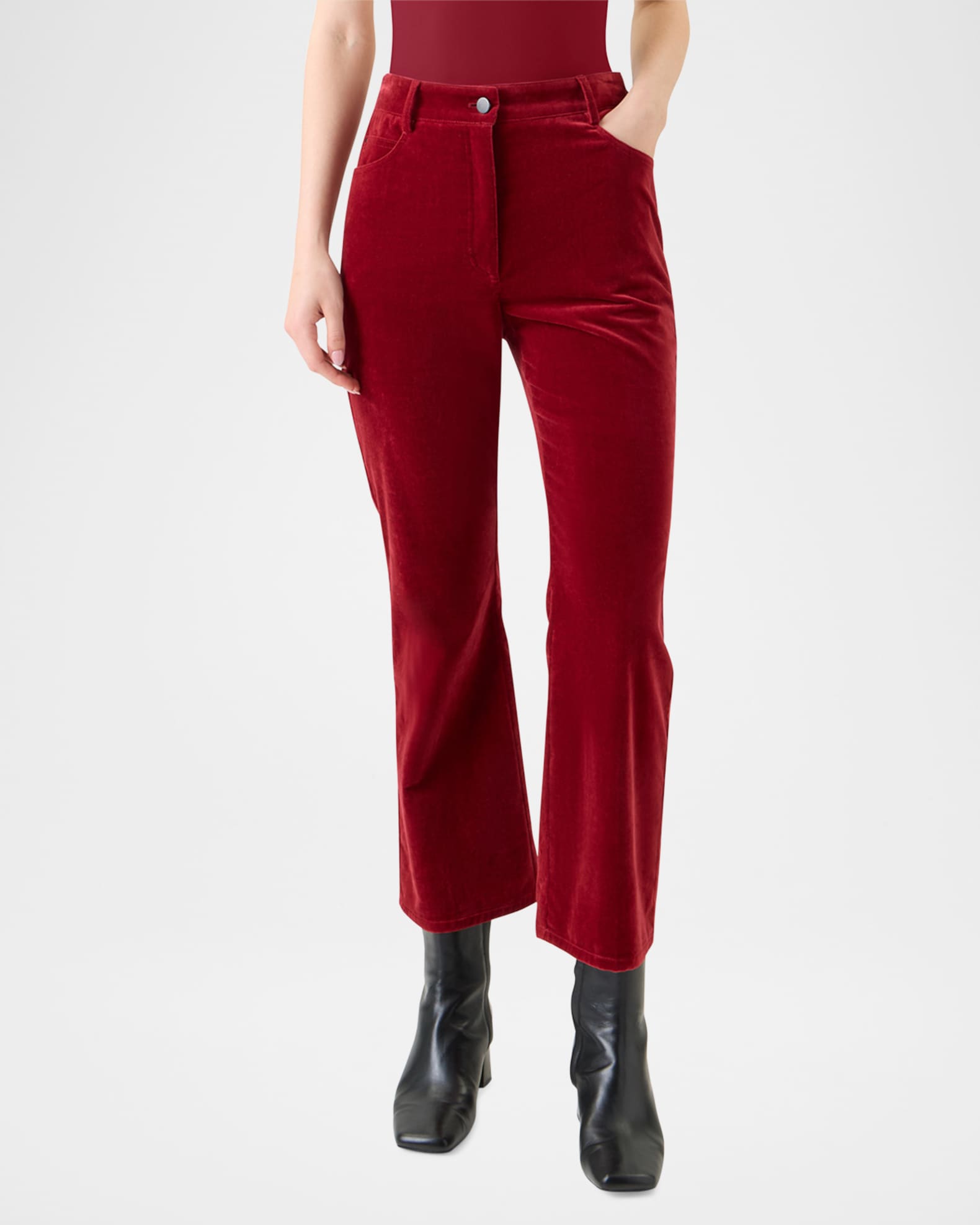 Cali Cropped Stretch Velvet Bootcut Pants 1