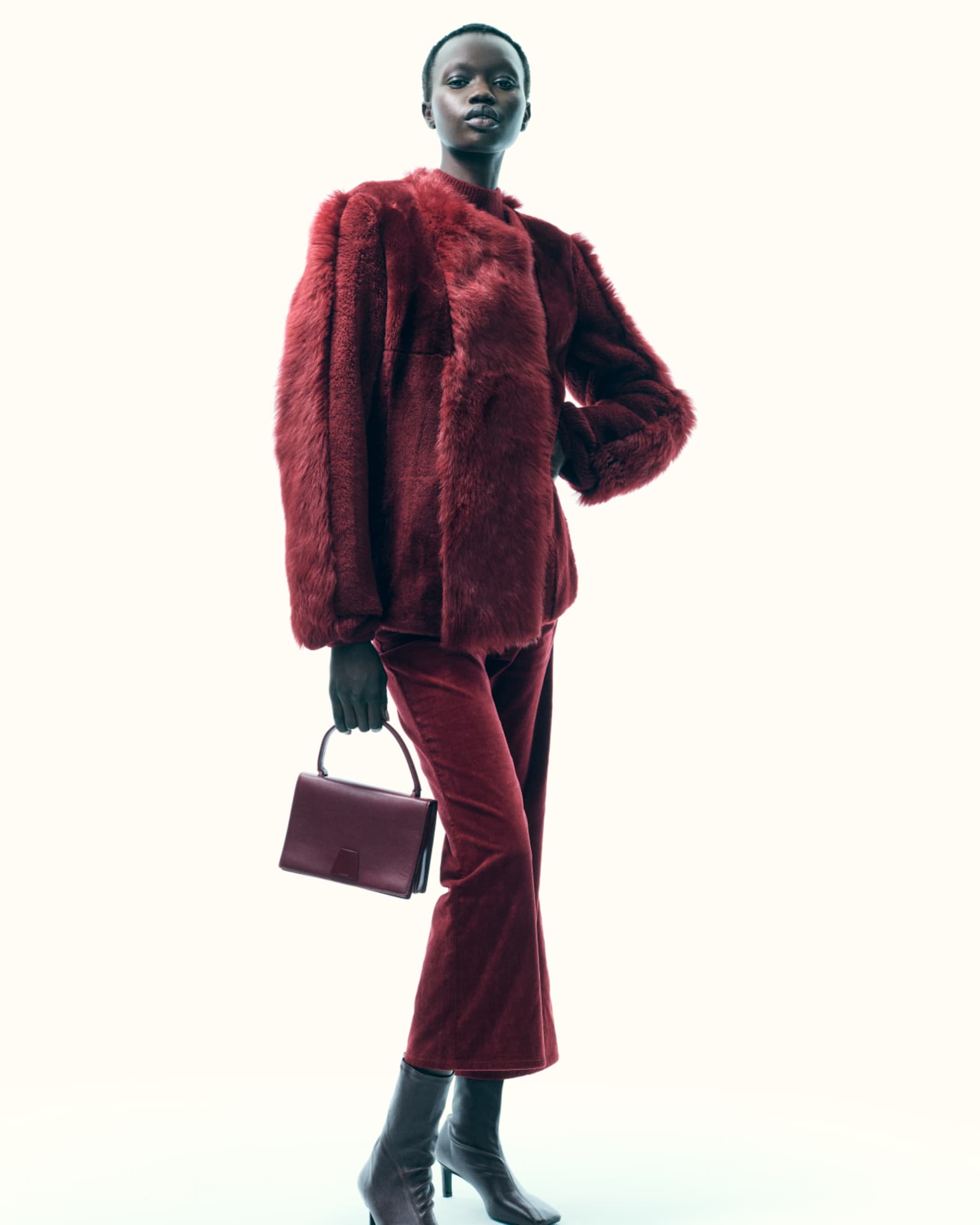 Akris punto Vertical Paneled Lamb Shearling Jacket | Neiman Marcus