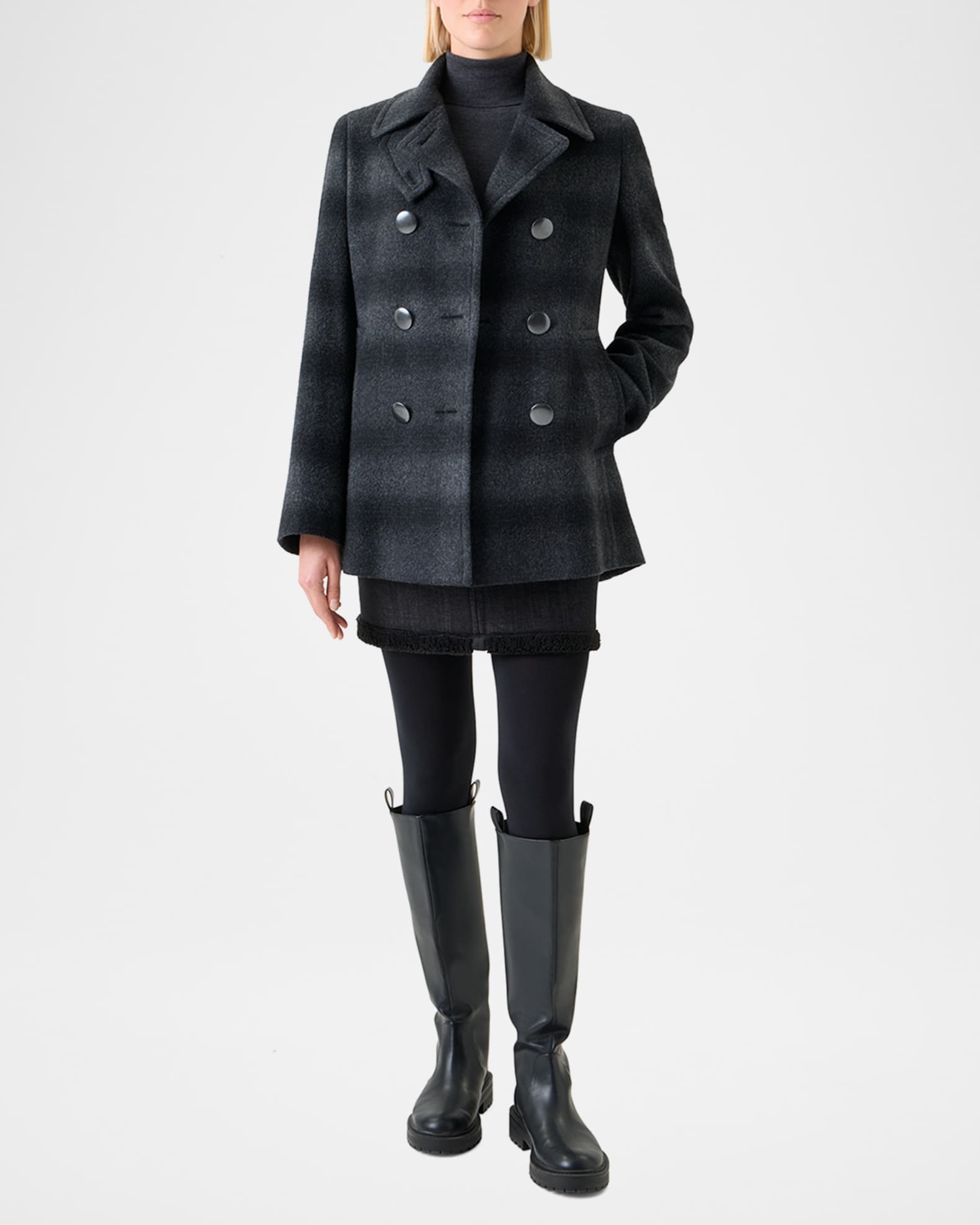 Blurred Check Brushed Wool Peacoat 1