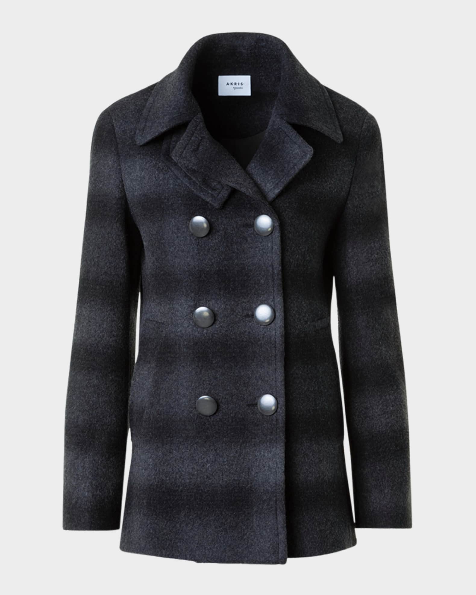Blurred Check Brushed Wool Peacoat 0