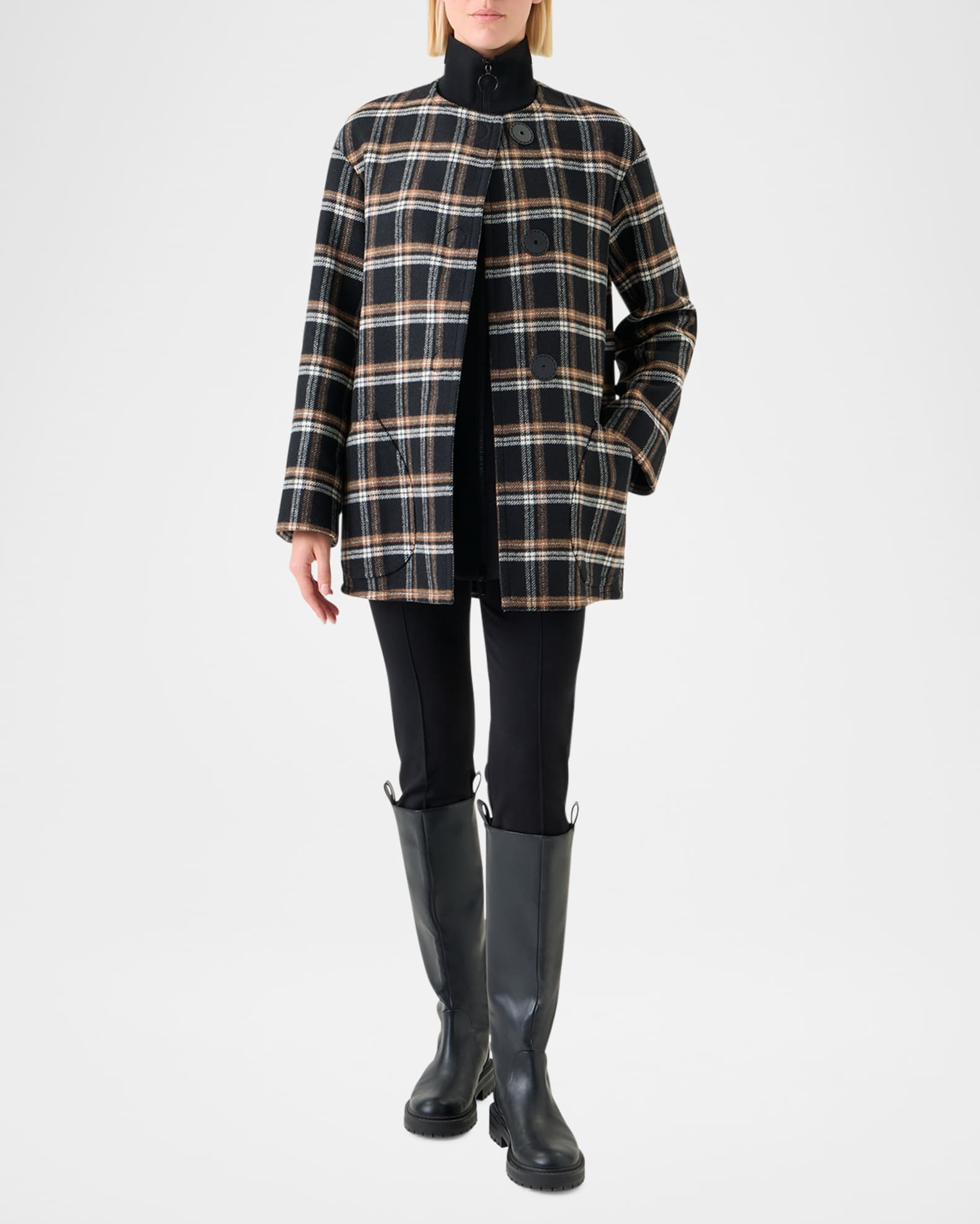 Akris punto Plaid Double-Face Wool Coat | Neiman Marcus