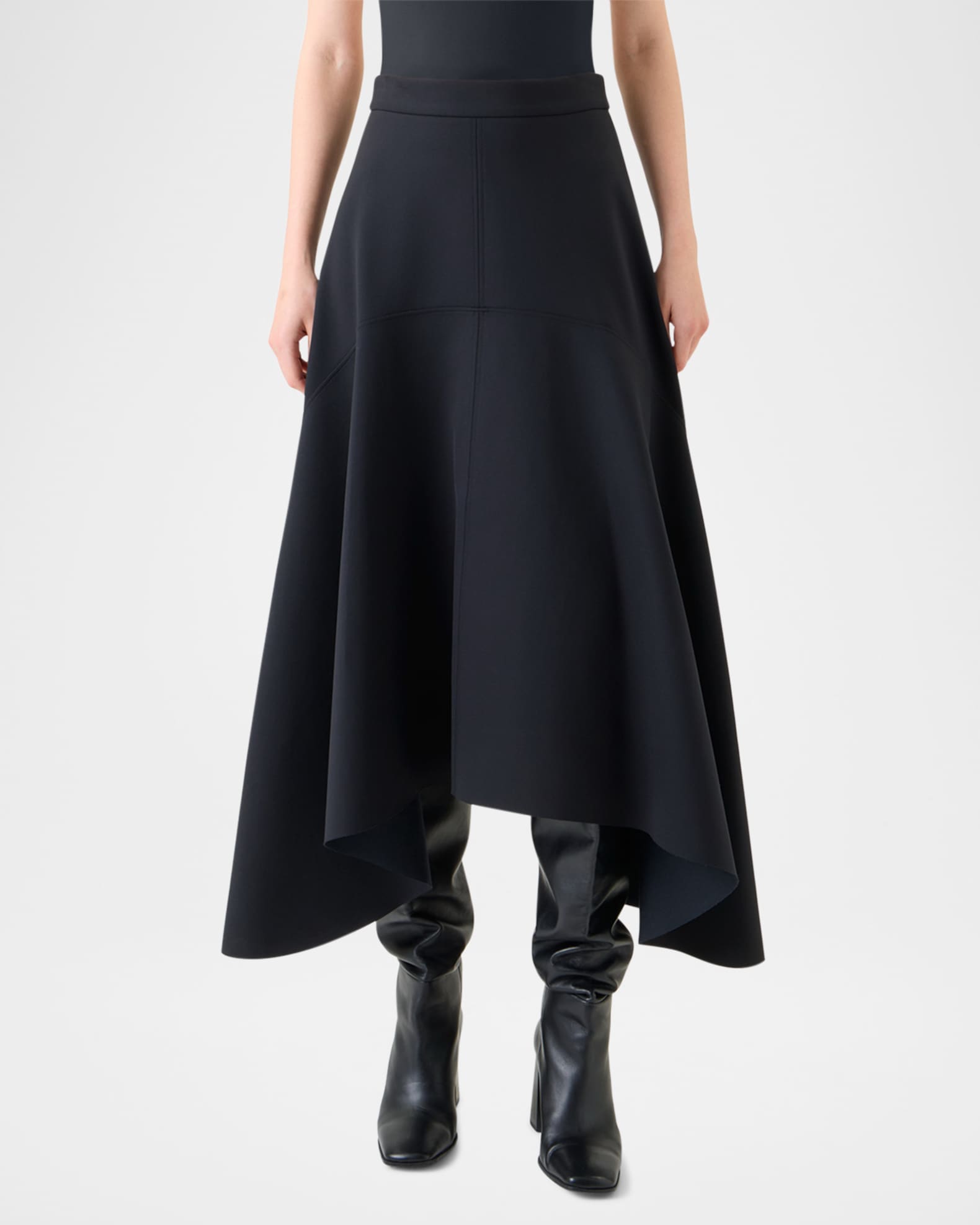 Asymmetrical Neoprene Midi Skirt  1