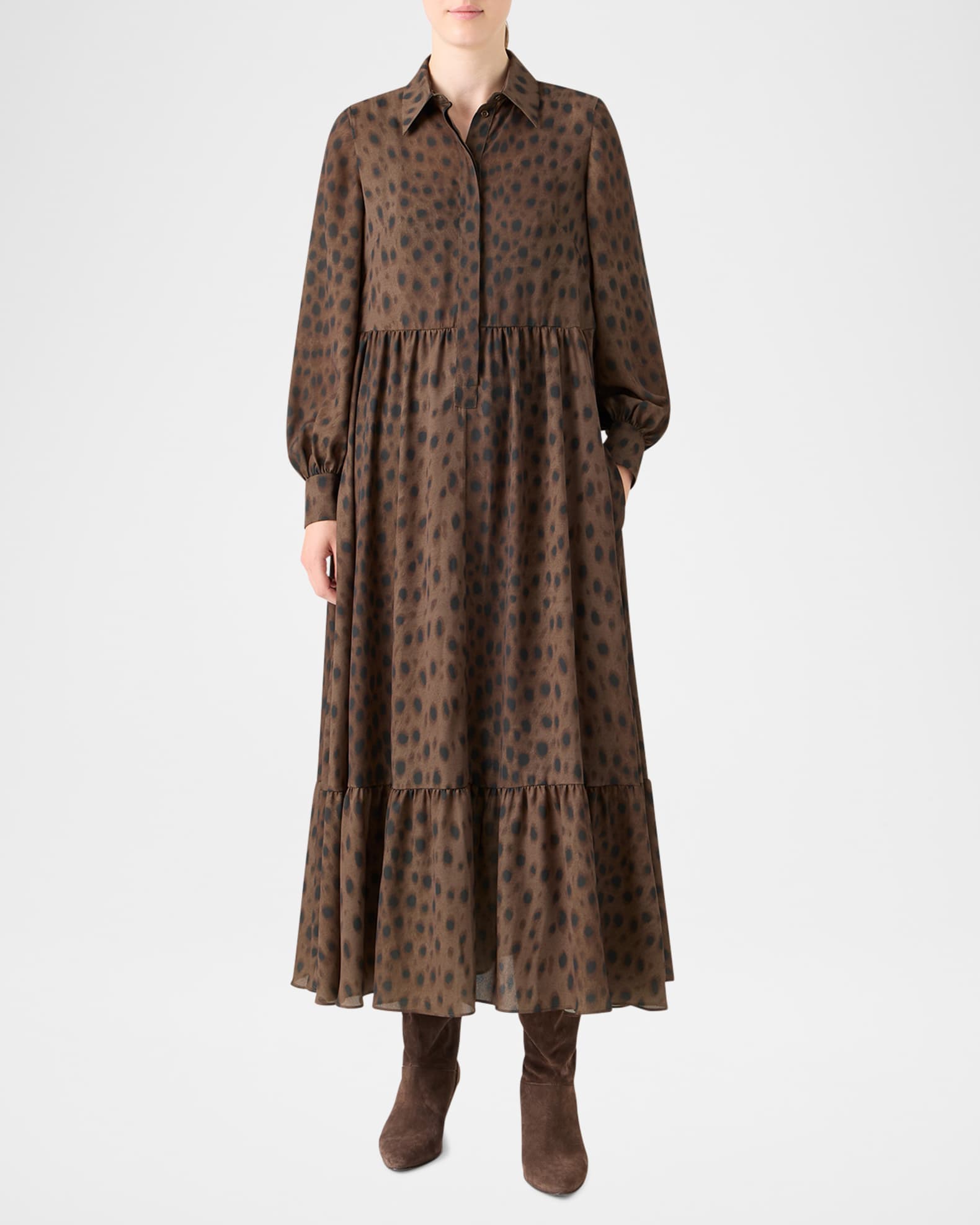 animal print shirt dress midi Boho Midi Shirt Dress in Leopard Print hazel-bark / 4