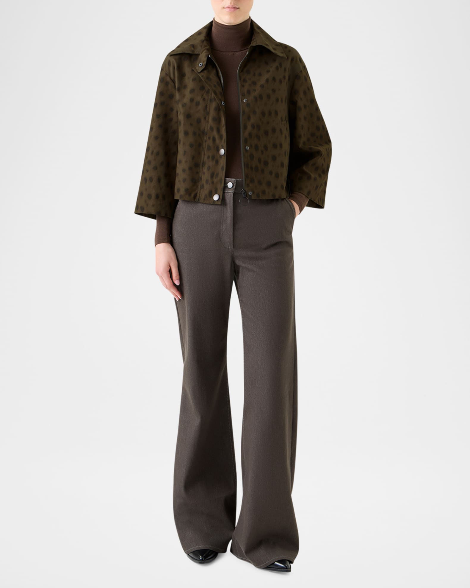 Leopard Brushed Techno Gabardine Short Parka Jacket 1