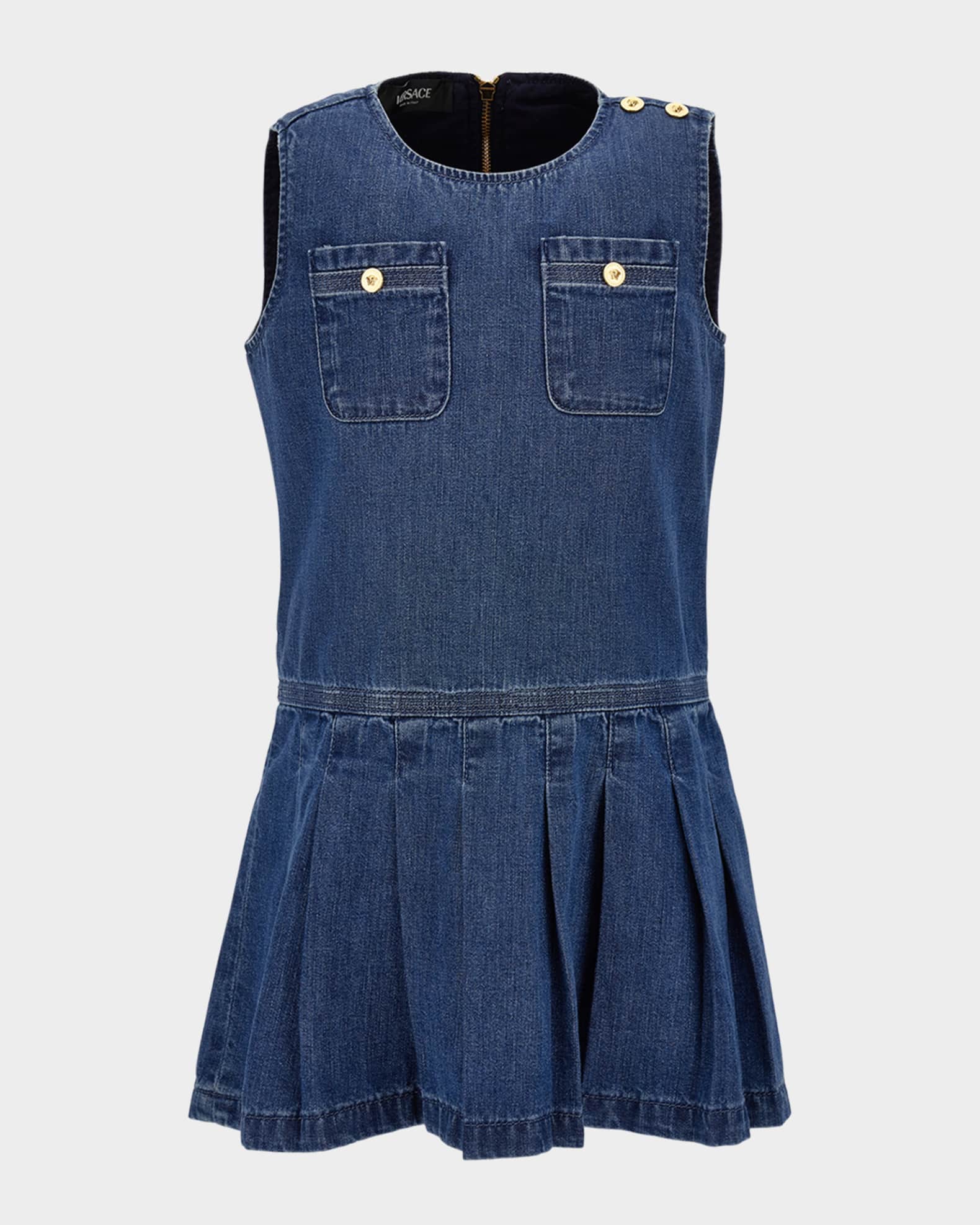 Girl's Light Wash Pleated Denim Dress, Size 6-14 0