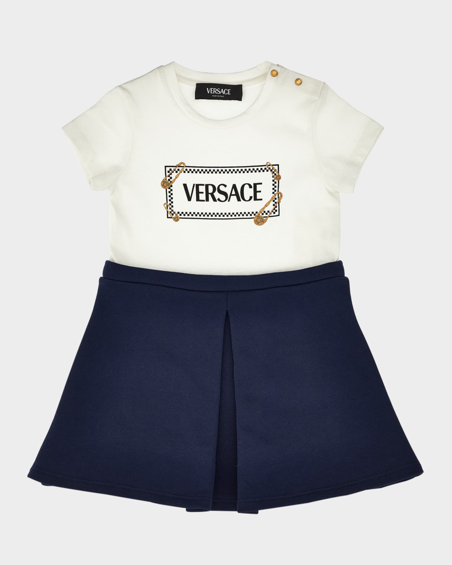 Girl's Bicolor Vintage Logo-Print Dress, Size 12M-5 0