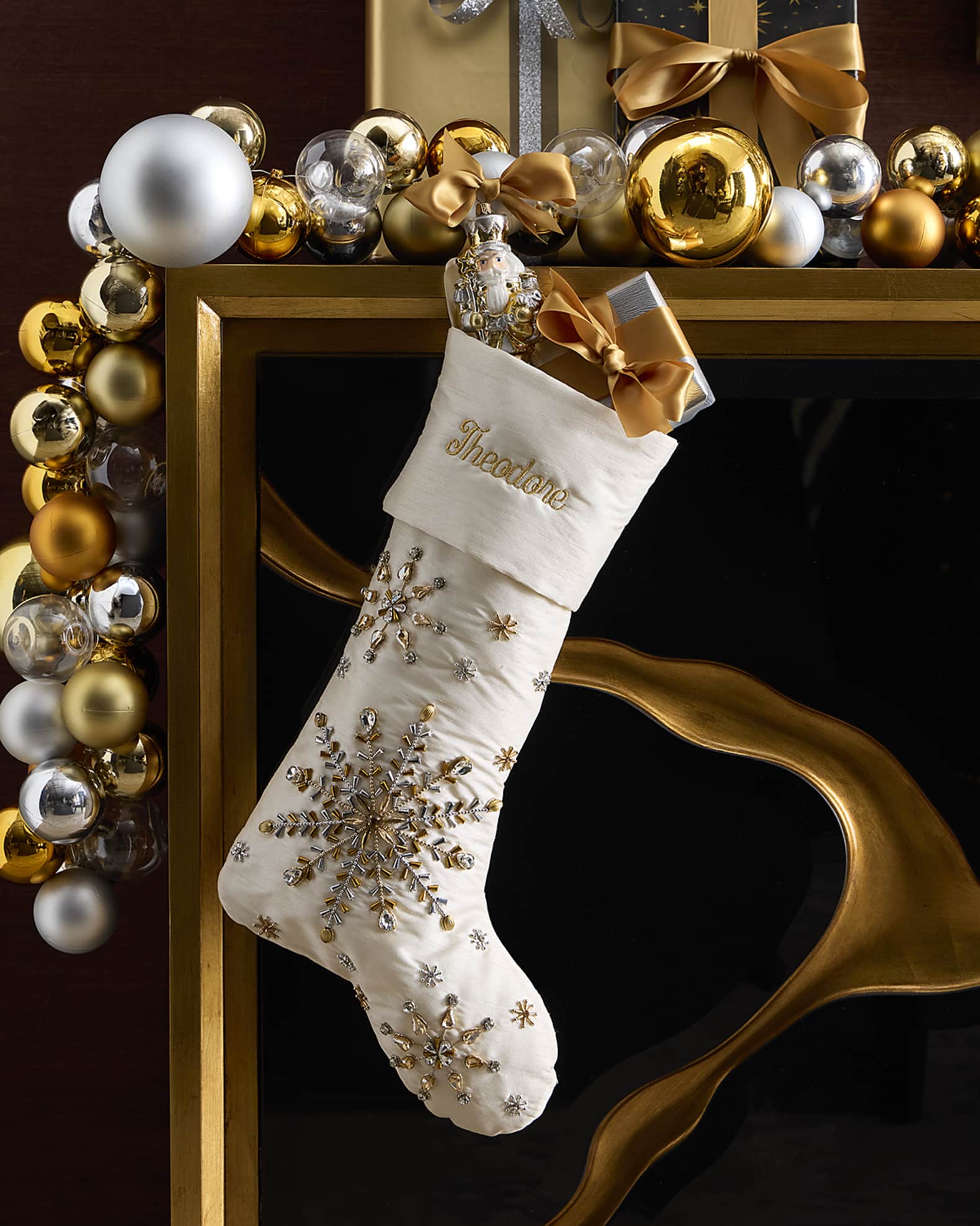 Silver & Gold Center Snowflake Stocking, Personalized 0
