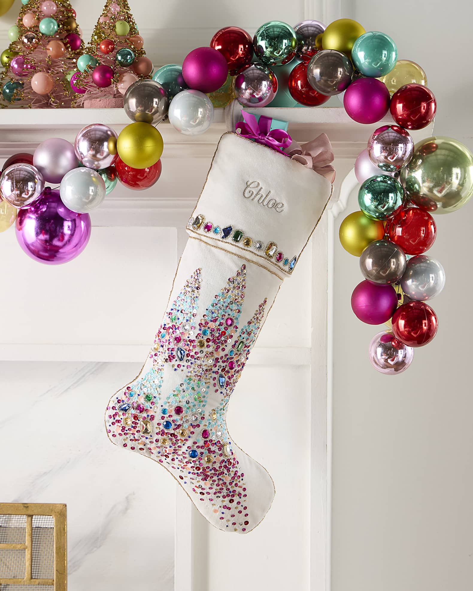 Enchanted Beaded Velvet Christmas Stocking, Personalized 0