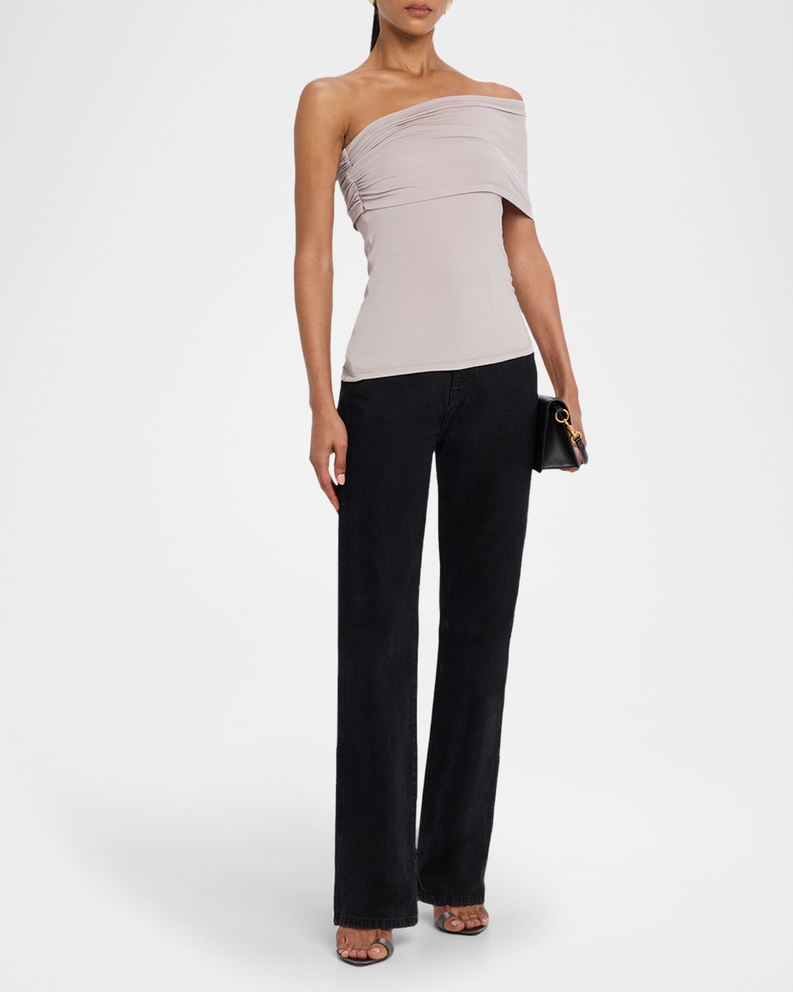 Helmut Lang Asymmetrical Zip One Shoulder Stretch Crepe Midi