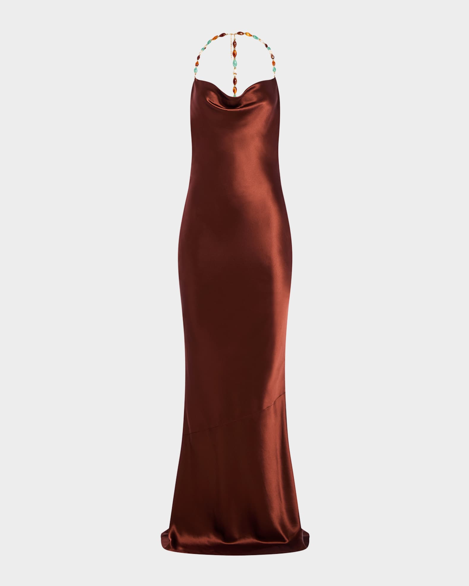 Finley Beaded Satin Slip Gown 0