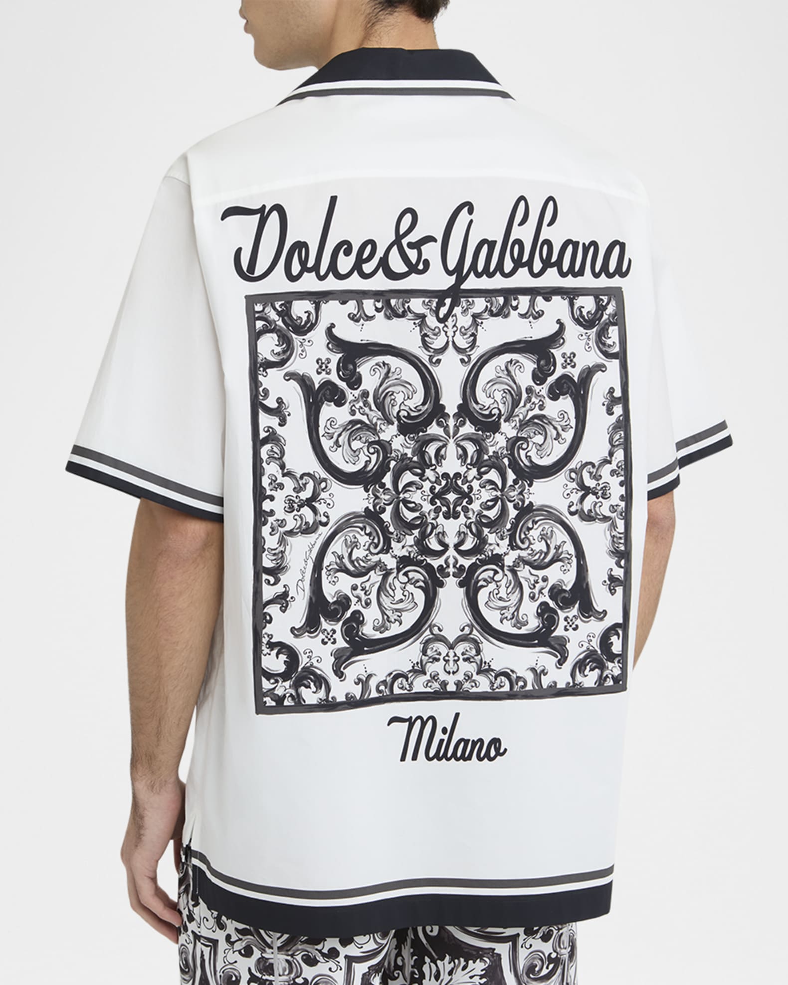 Dolce&Gabbana Men's Cotton Majolica Double-Pocket Camp Shirt