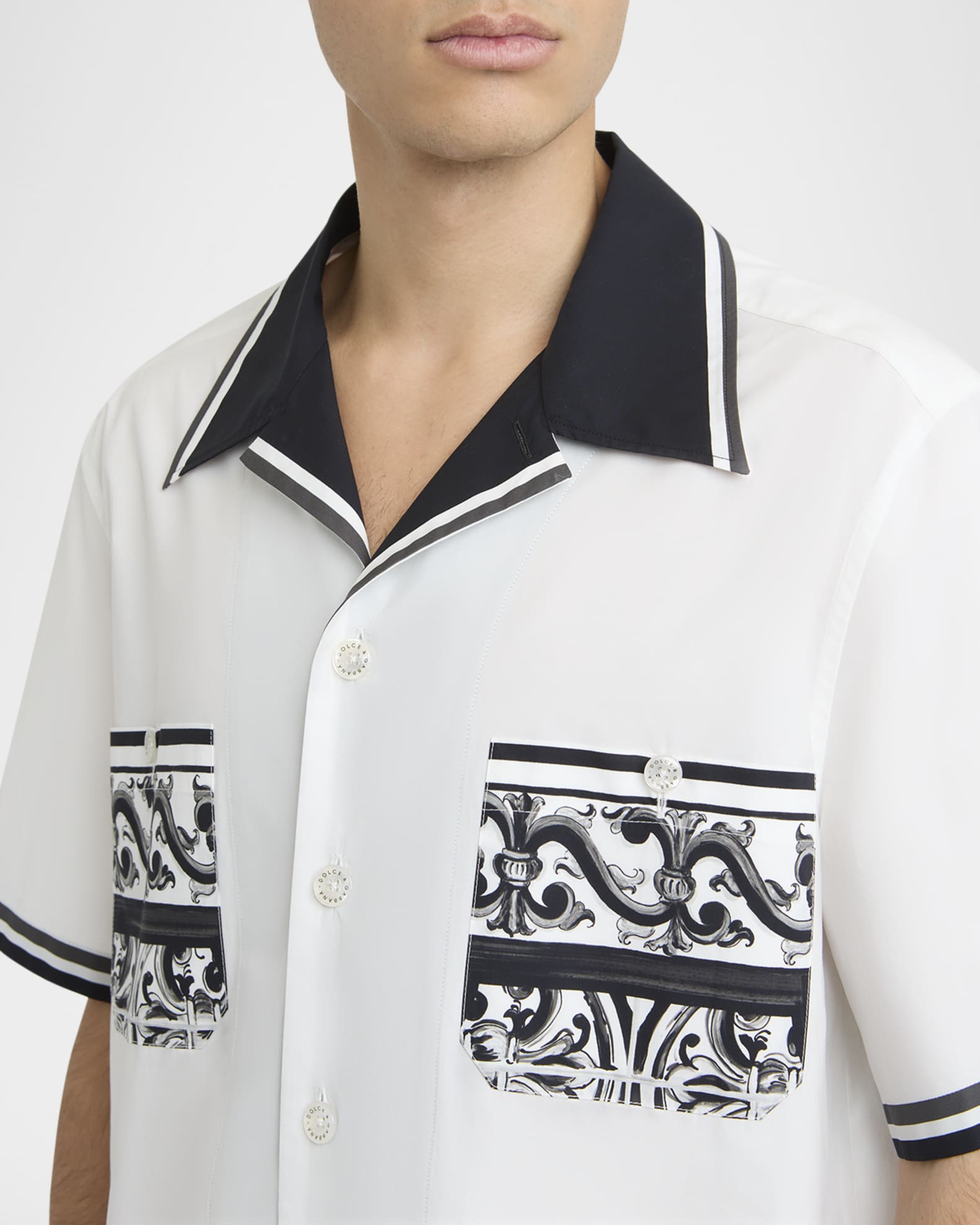 Dolce&Gabbana Men's Cotton Majolica Double-Pocket Camp Shirt