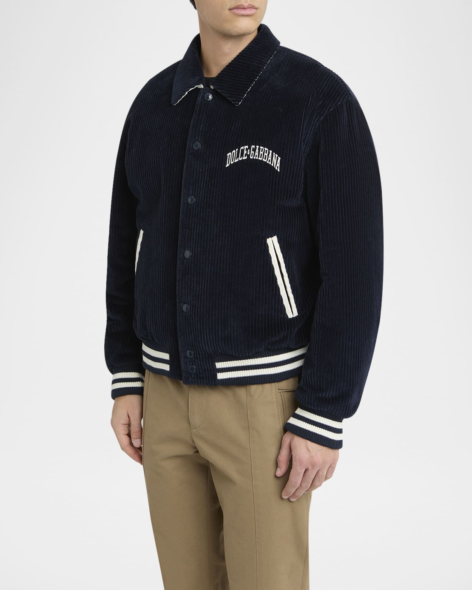 Dolce&Gabbana Men's Corduroy Varsity Logo Jacket | Neiman Marcus