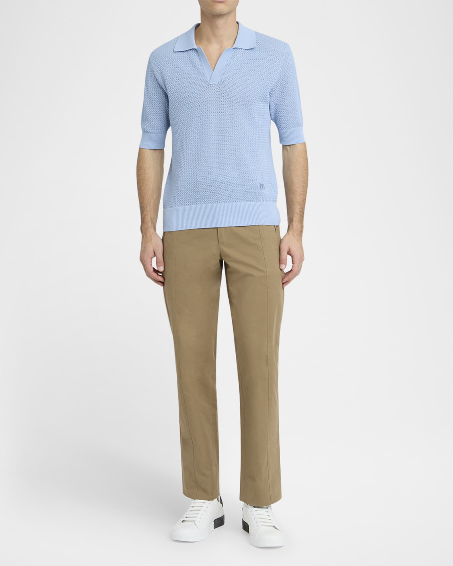 Men's Cotton Mesh Knit Johnny Collar Polo Shirt 1