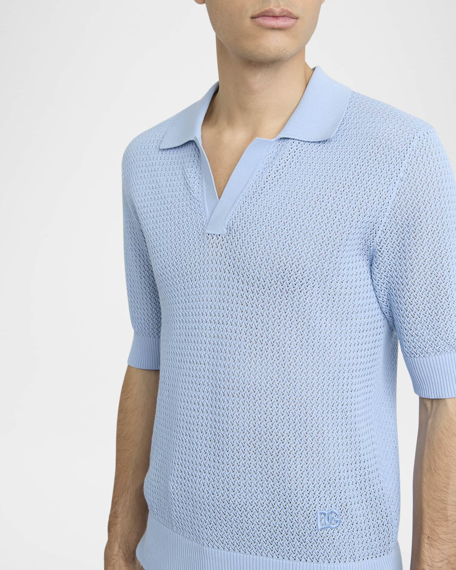 Dolce&Gabbana Men's Cotton Mesh Knit Johnny Collar Polo
