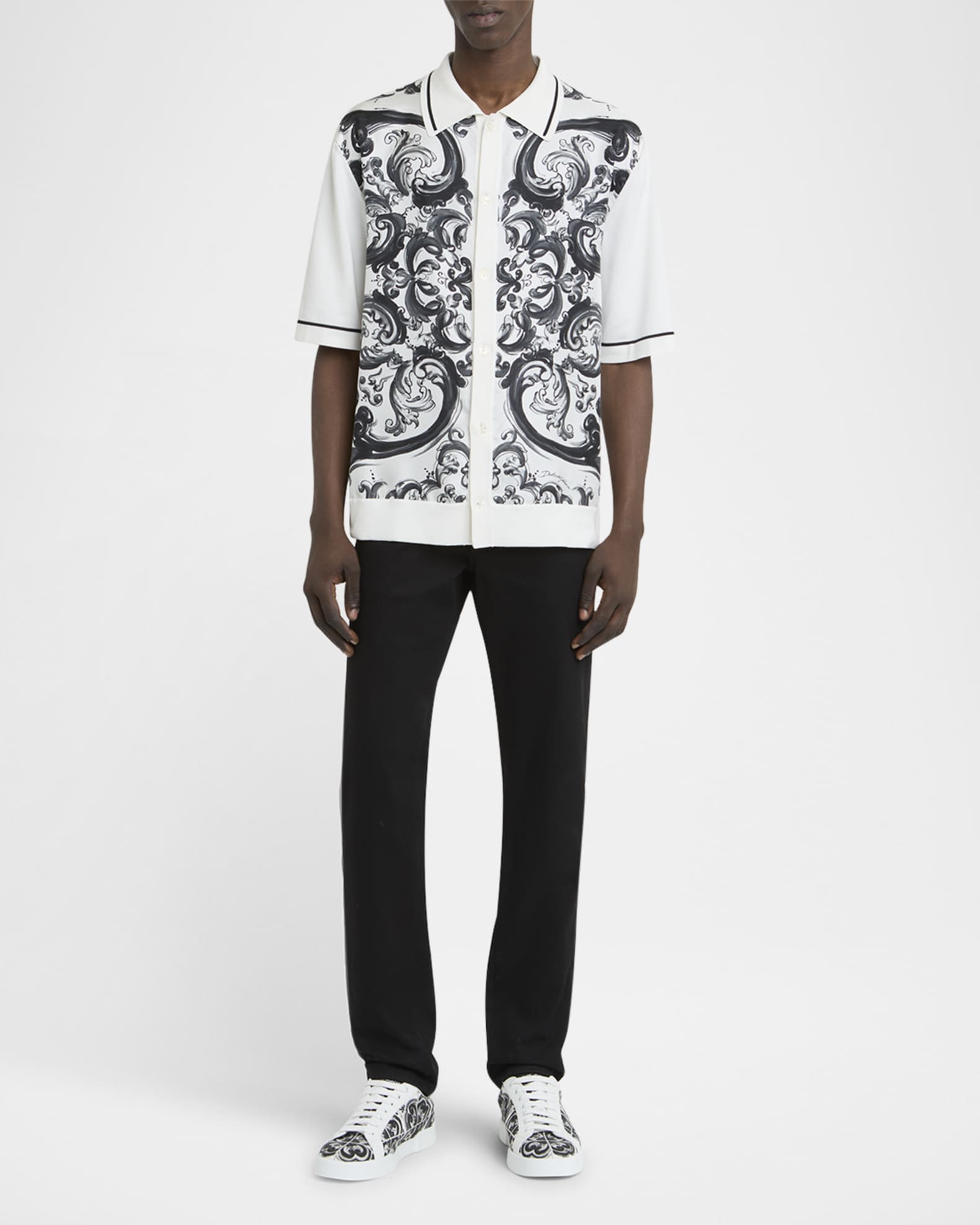 Dolce&Gabbana Men's Silk Majolica Short-Sleeve Shirt | Neiman Marcus
