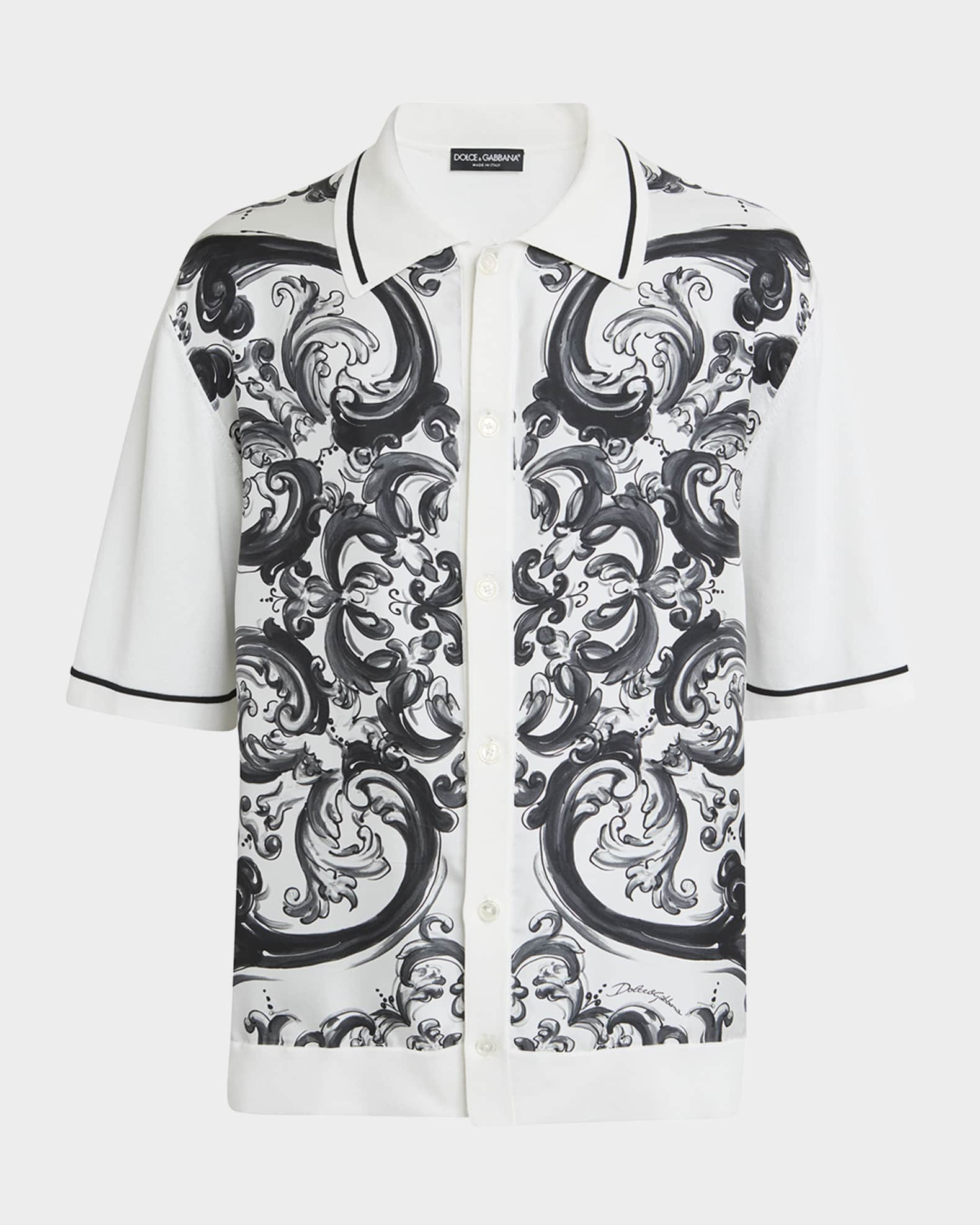Dolce&Gabbana Men's Silk Majolica Short-Sleeve Shirt | Neiman Marcus