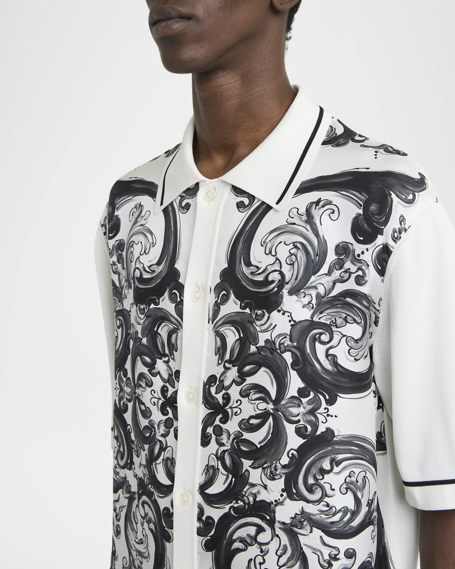 Dolce&Gabbana Men's Silk Majolica Short-Sleeve Shirt | Neiman Marcus